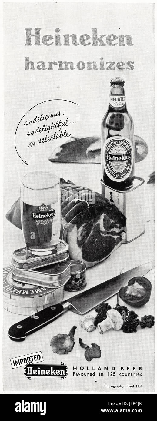 1960 Publicité Publicité de la bière Heineken de Hollande dans le magazine du 5 décembre 1960 Banque D'Images