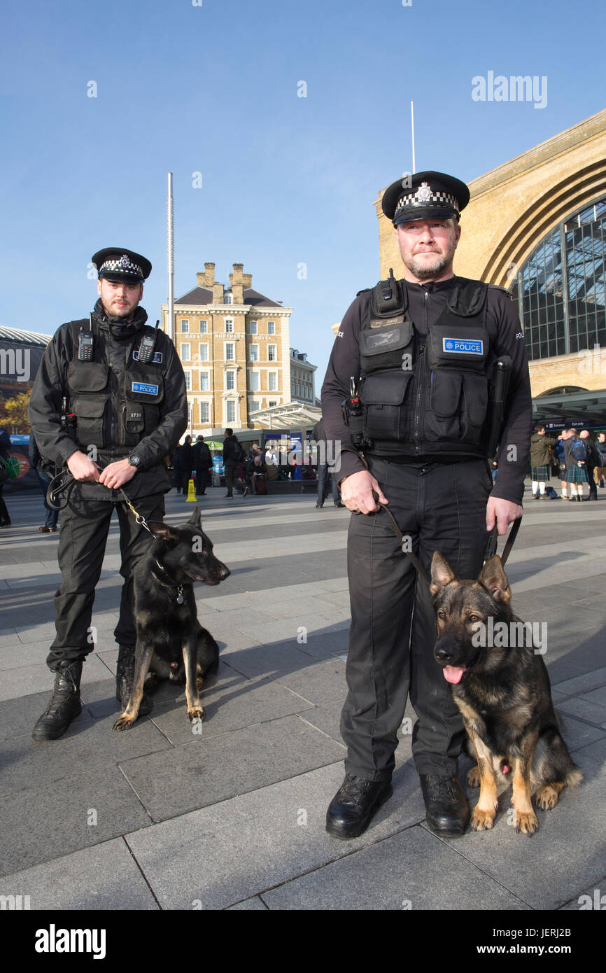 Chien de la Police métropolitaine, l'unité à l'extérieur de la gare de Kings Cross, Londres, Angleterre, Royaume-Uni Banque D'Images