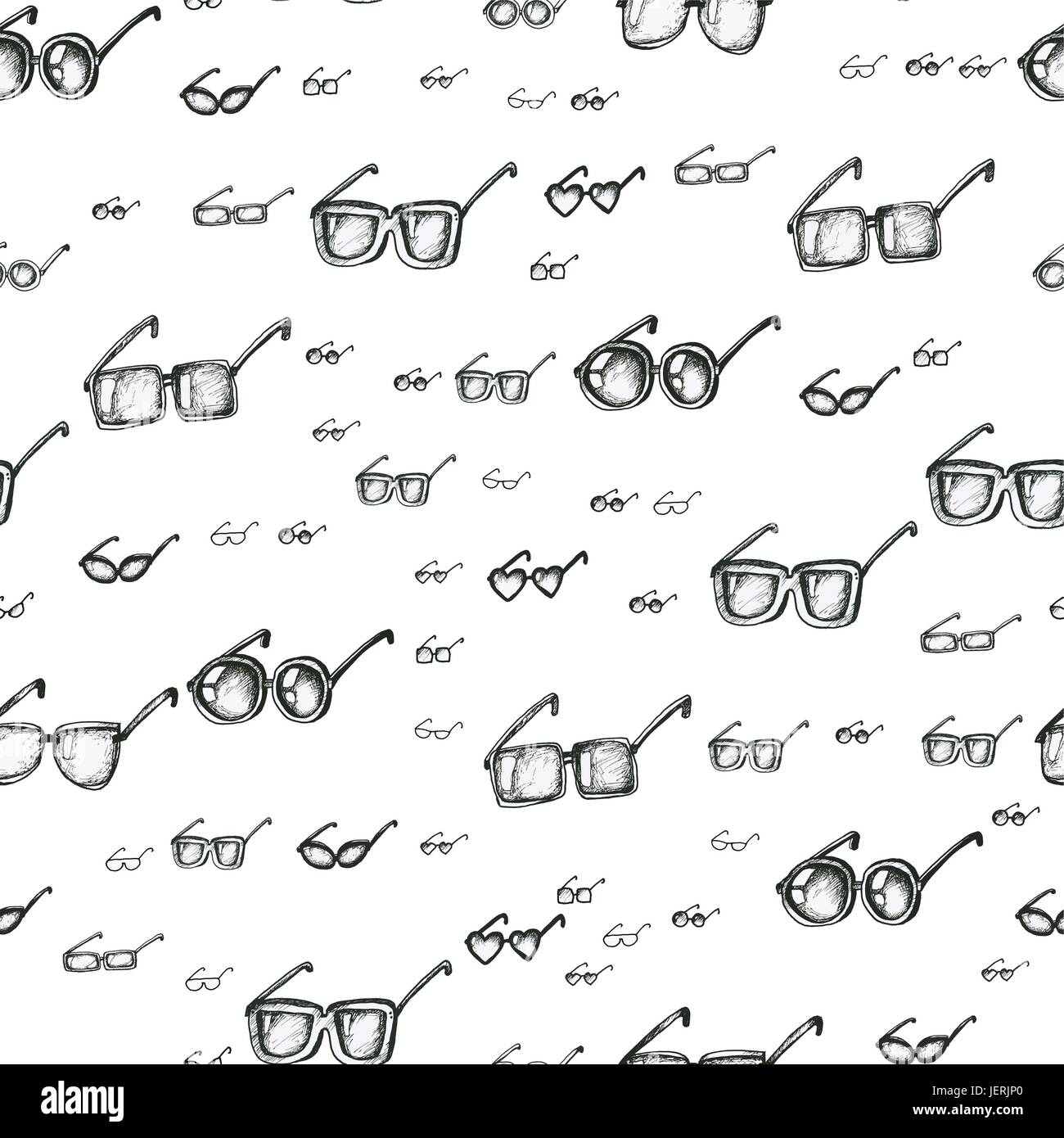 Différents types de lunettes modèle transparent dessiné à la main, style doodle vecteur. Illustration noir et blanc. Carré, cercle, étoile, cœur des formes de lunettes Illustration de Vecteur