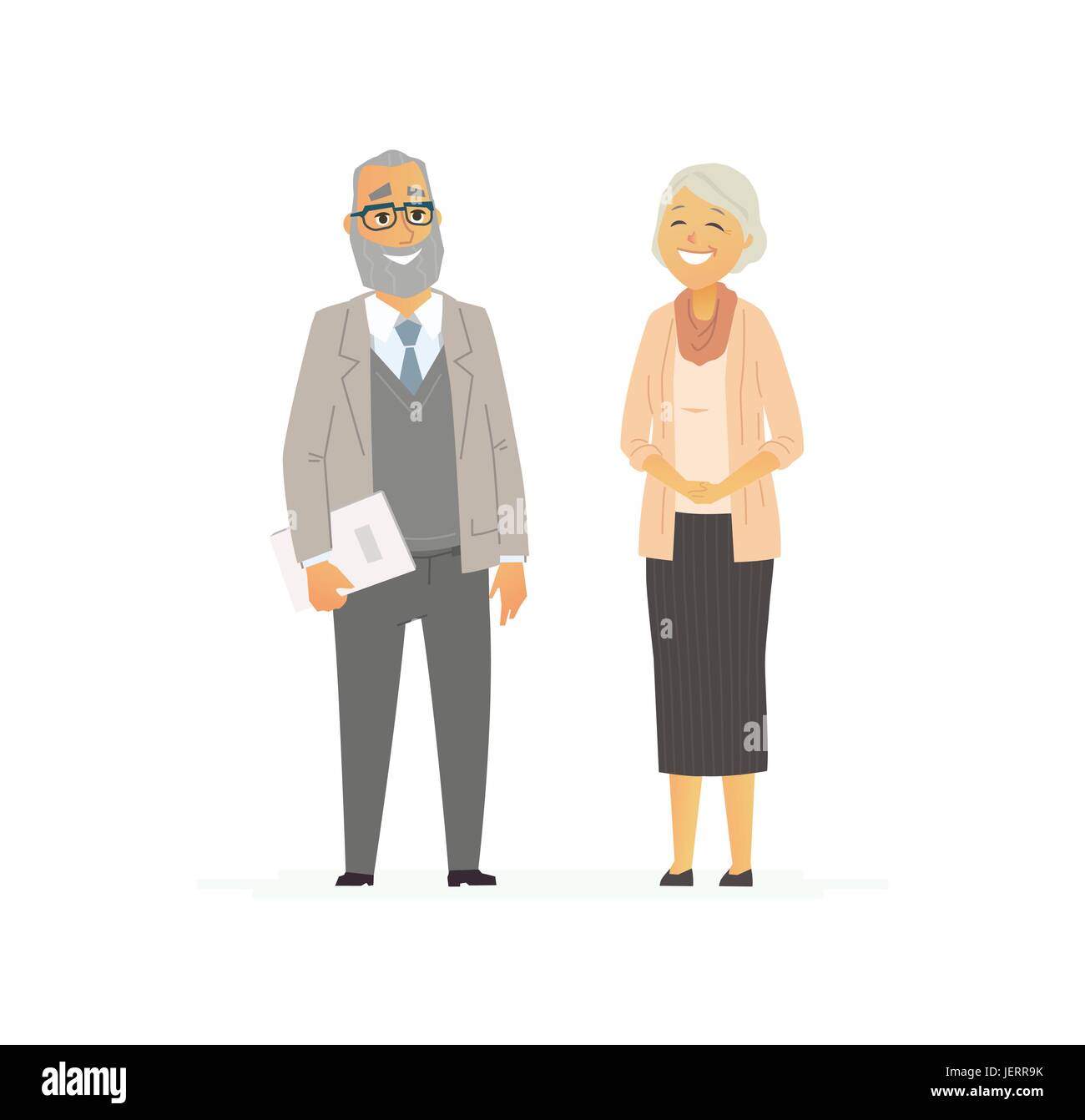 Senior Business Couple - vector illustration couleur télévision moderne composition de personnages de dessins animés. Faire une excellente présentation avec ces heureux un aîné Illustration de Vecteur