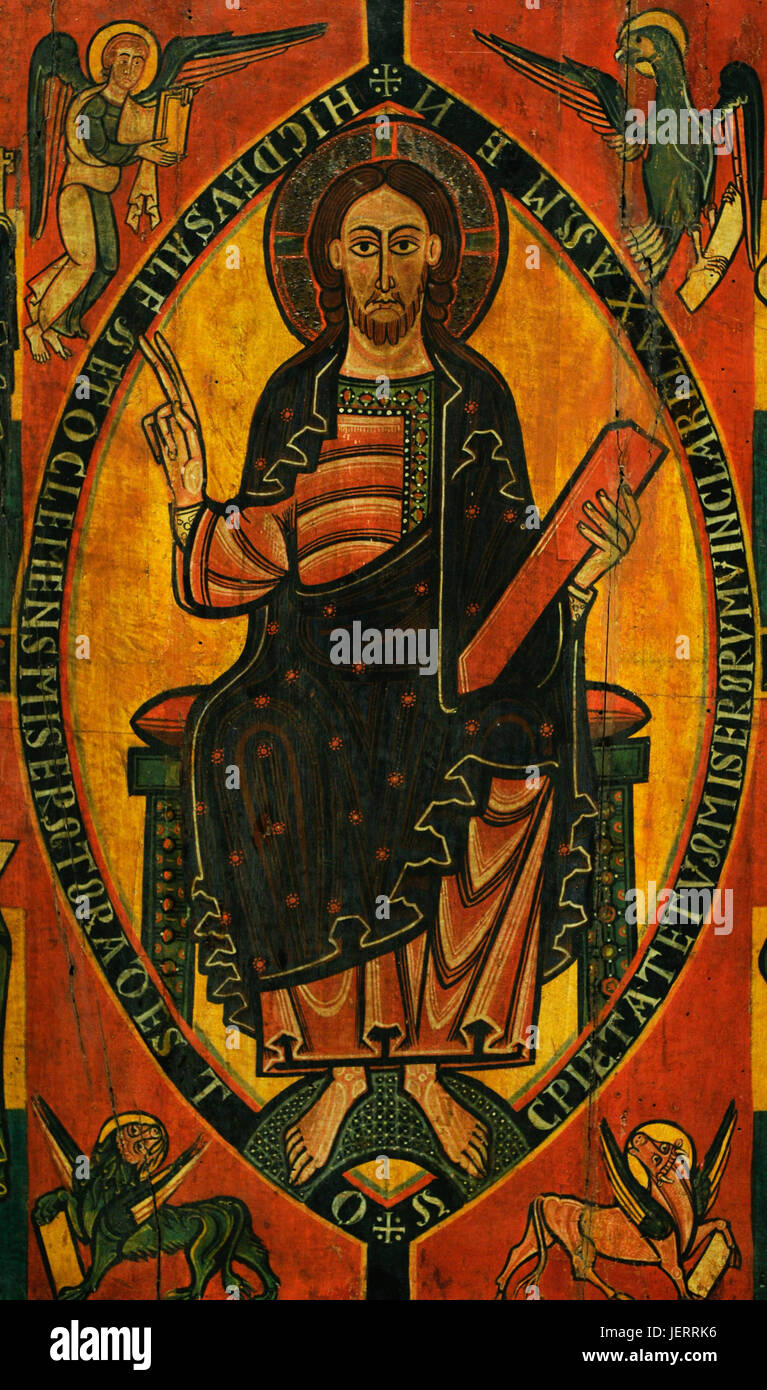 Anonyme. La Catalogne. Ripoll atelier. Autel de frontale Esquius, deuxième trimestre de 12e siècle. Détail du Pantocrator entouré par les Tetramorph. Probablement de l'église de Santa Maria, Château de Besora, Espagne. Musée national d'Art de Catalogne. Barcelone. La Catalogne. L'Espagne. Banque D'Images