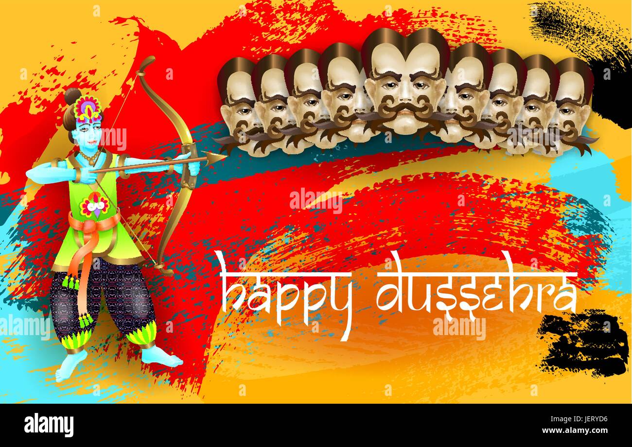 Dussehra heureux vacances indiennes avec l'affiche de Visage de ravana Illustration de Vecteur