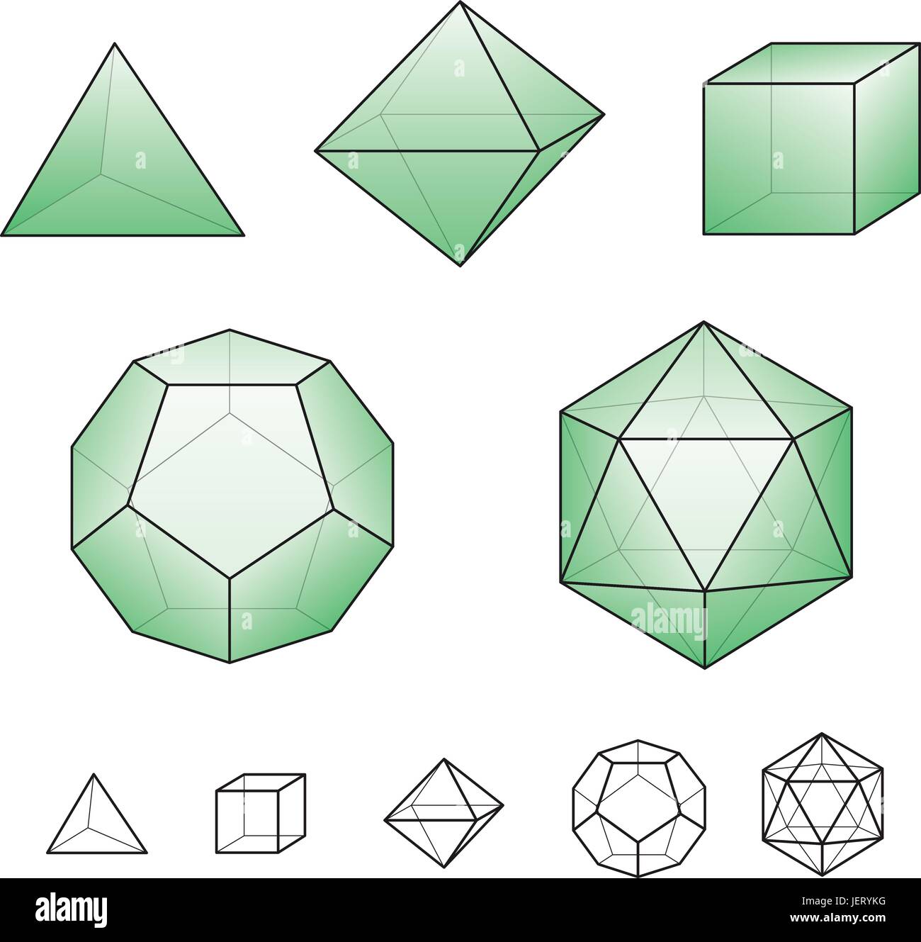 La géométrie, cube, tétraèdre, octaèdre, icosaèdre, symétrie, l'hexaèdre, Illustration de Vecteur