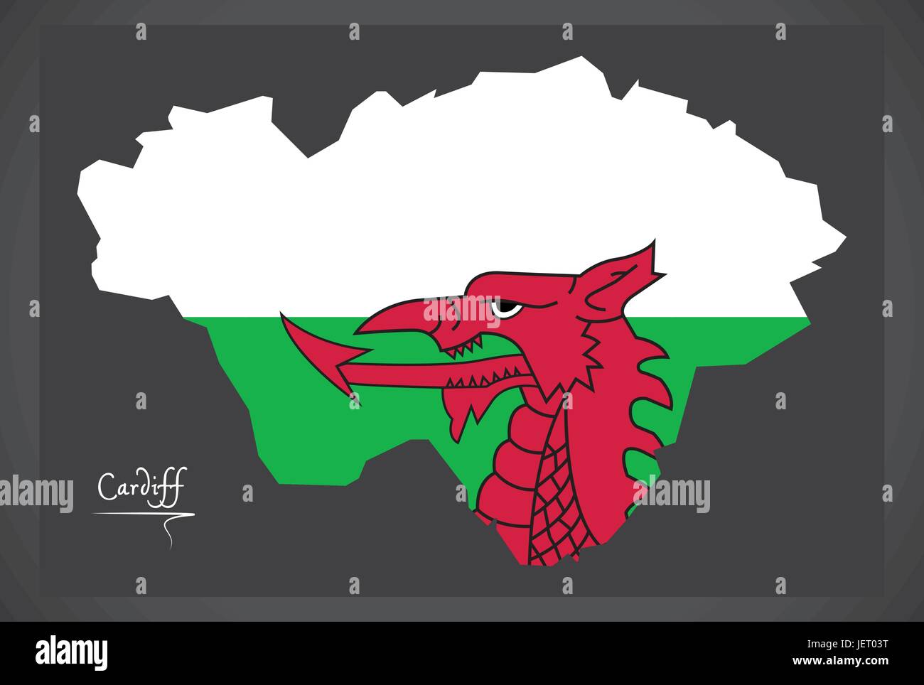 Pays de Galles Cardiff Carte avec drapeau national gallois illustration Illustration de Vecteur