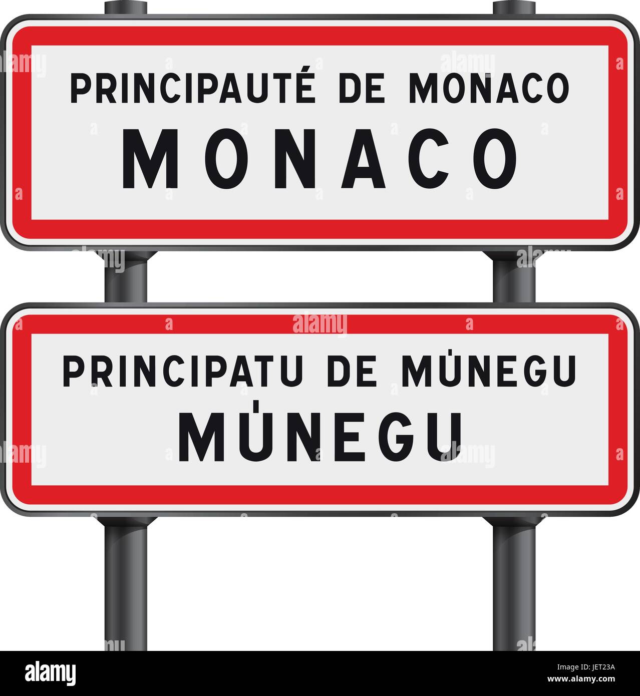 Illustration Vecteur de Monaco la signalisation routière entrée avec la traduction monégasque Munegu Illustration de Vecteur