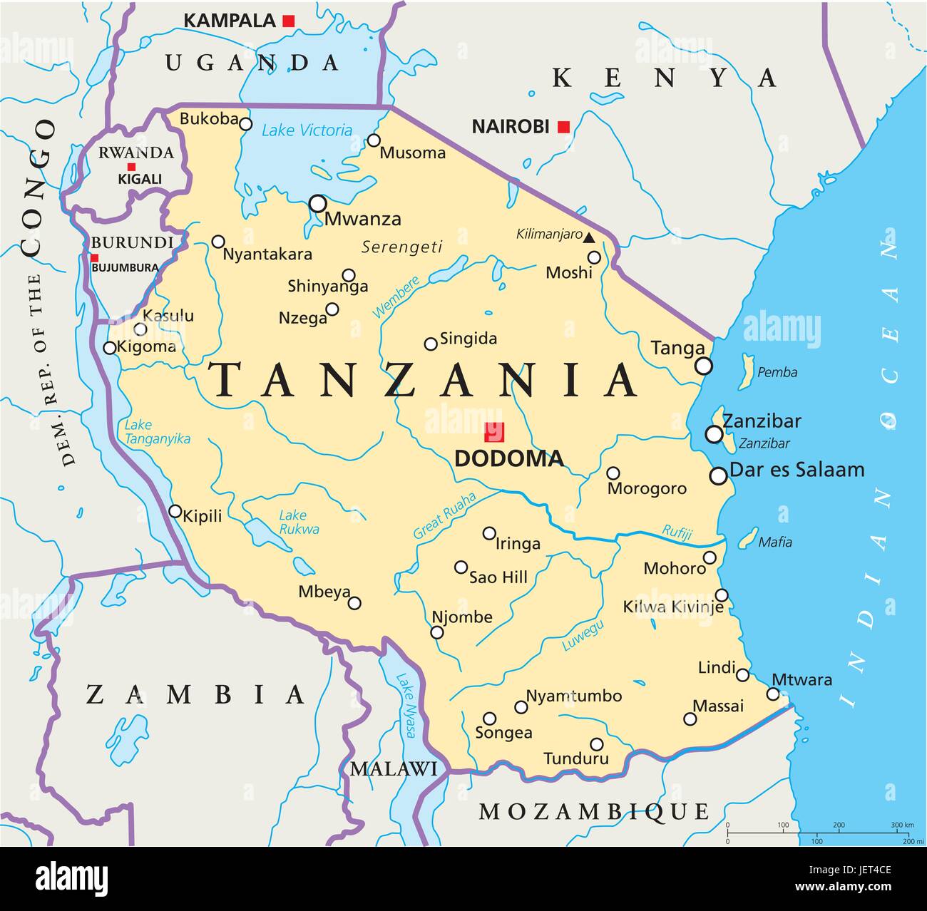 La Tanzanie, carte, atlas, carte du monde, en Afrique, au Kenya, l'illustration, l'orient, Illustration de Vecteur