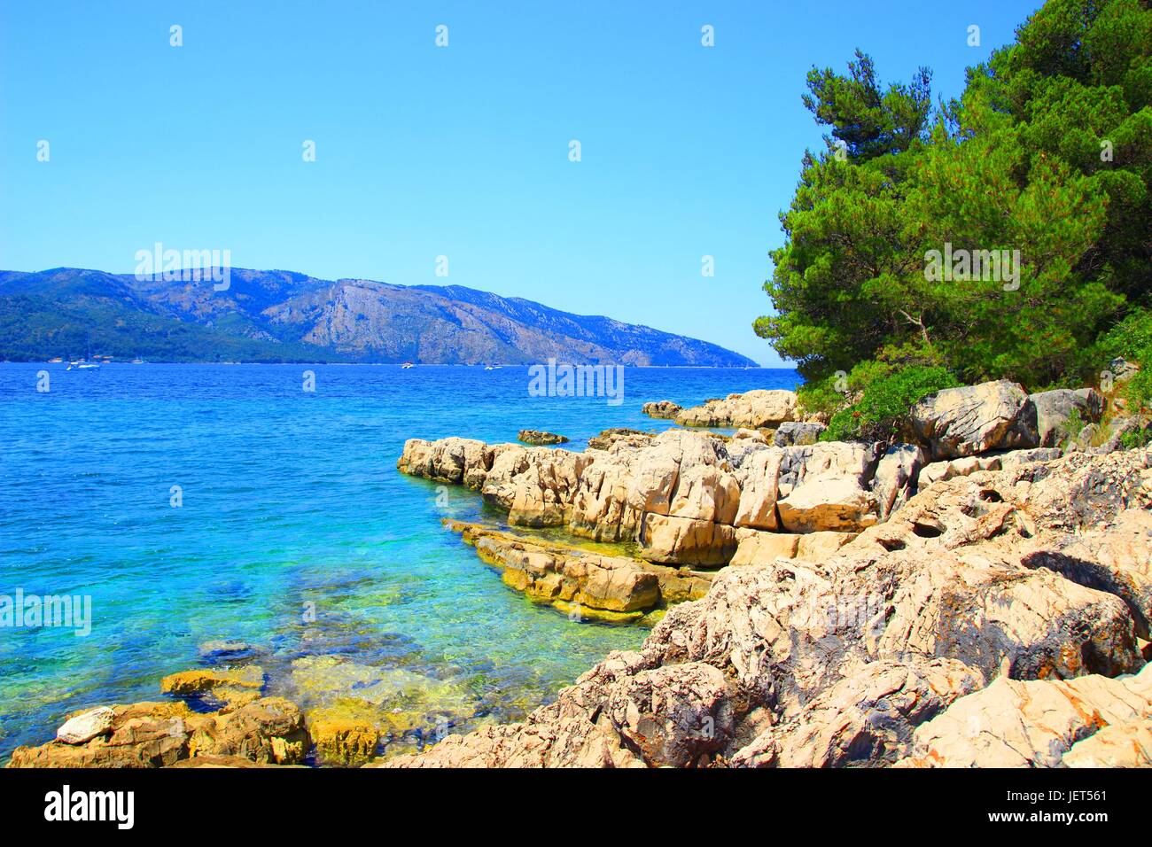 Plage sur l'île de Hvar en Croatie mer adriatique sur Banque D'Images