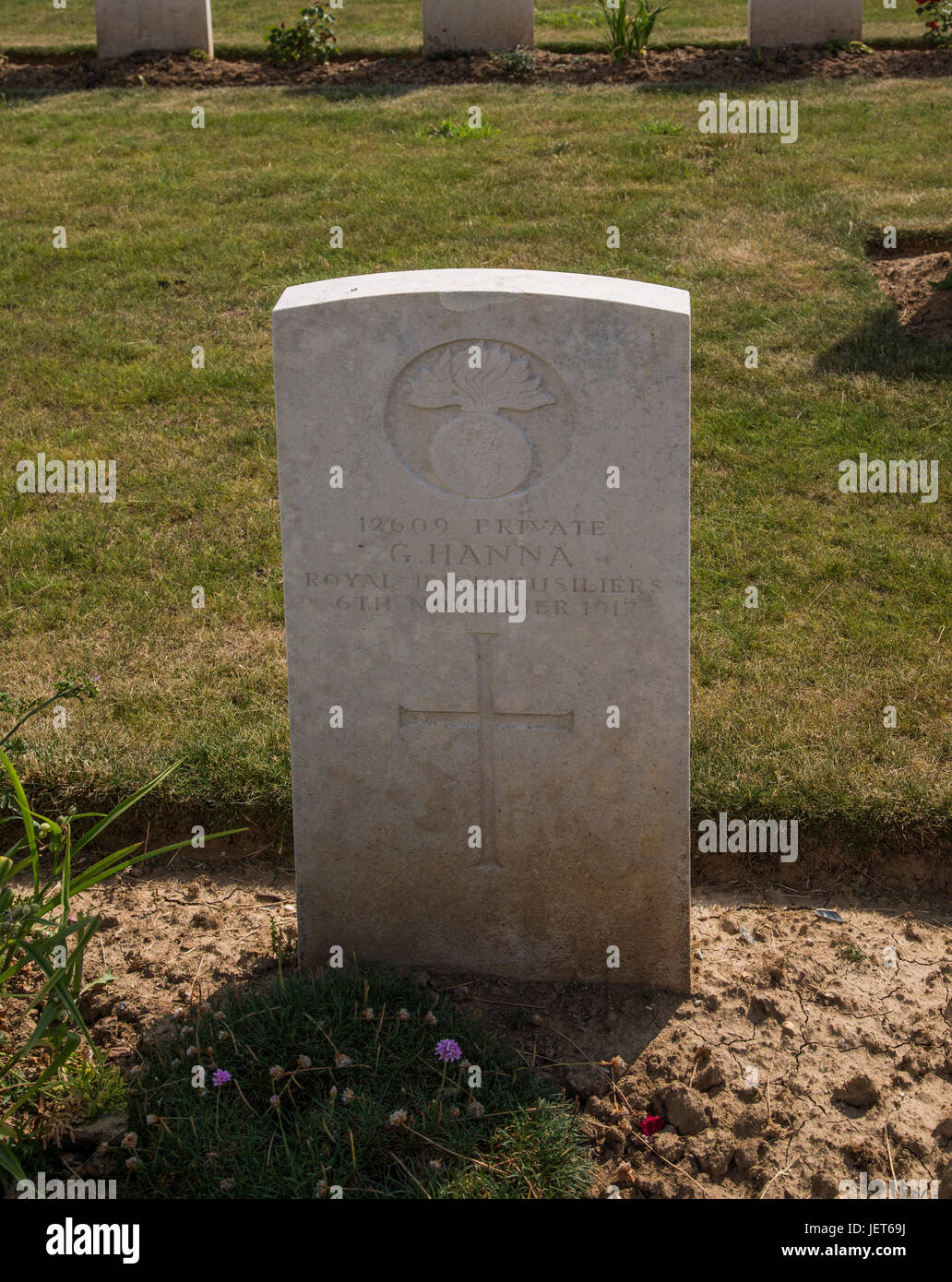 Tombe de George Hanna dans Pte Lebucquière Cimetière, France tourné pour désertion Banque D'Images