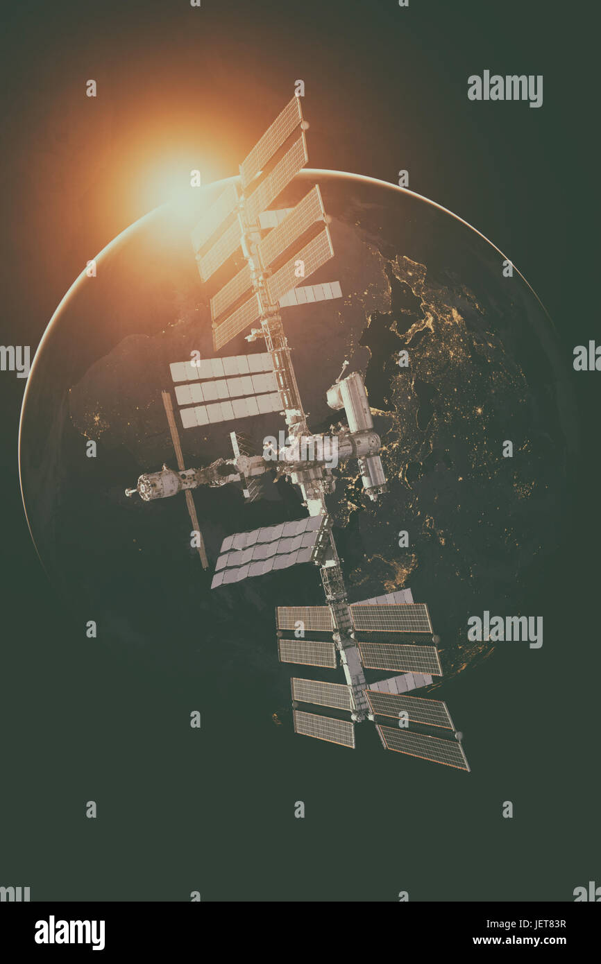 Station spatiale internationale au cours de la planète Terre. Éléments de cette image fournie par la NASA. Banque D'Images