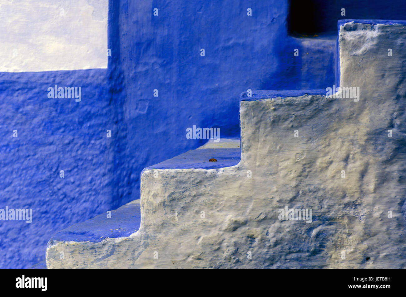 Le Maroc, Chefchaouen, muraille, escaliers, détail, bleu, Afrique, maison, édifice, façade, style d'architecture, architecture, déserte, à l'extérieur, l'espace de copie, Banque D'Images
