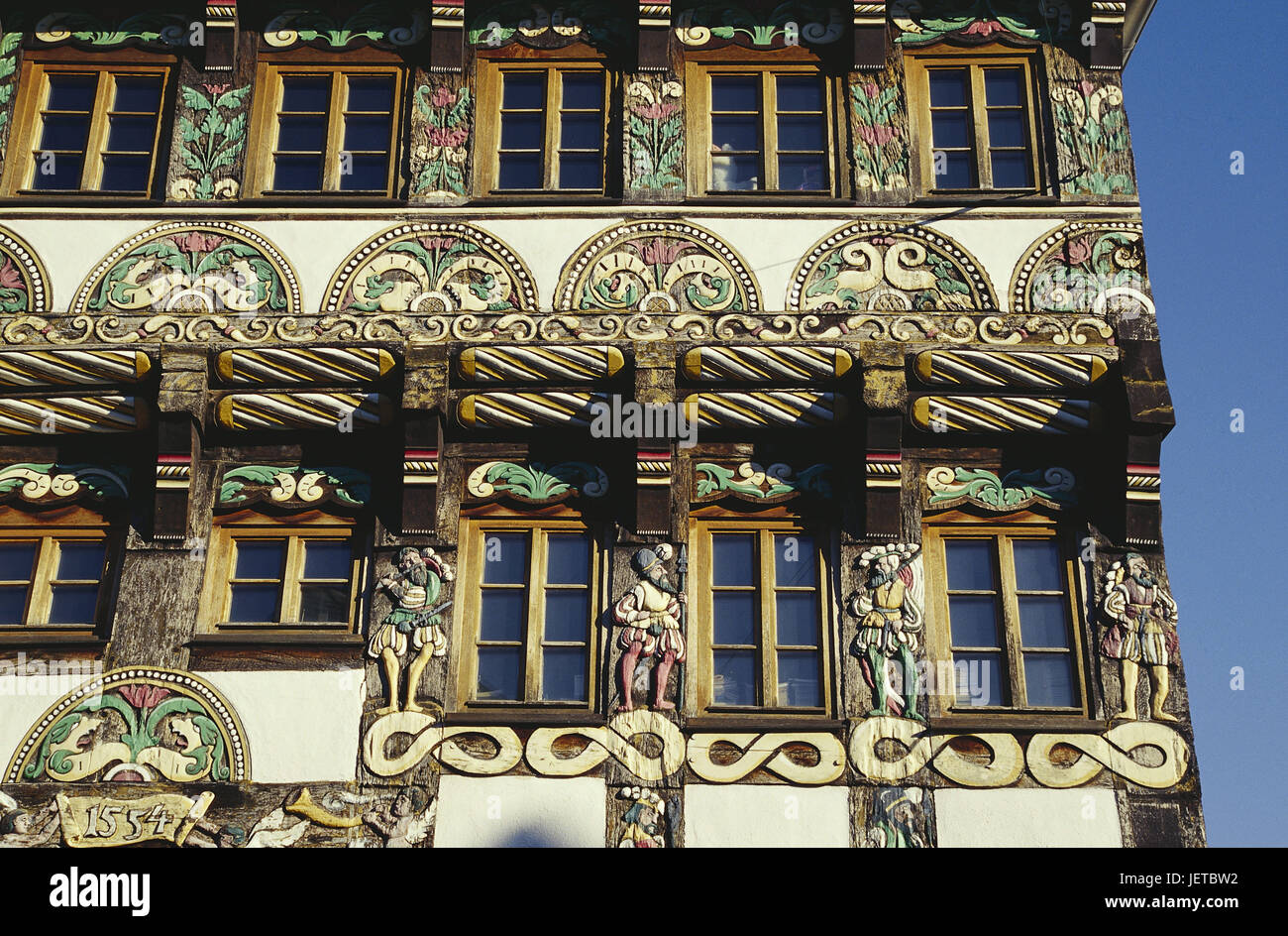 L'Allemagne, en Rhénanie du Nord-Westphalie, Höxter, chambre Horstkotte, façade, détail, forêt bois, pays montagneux de la Weser, point d'intérêt, les structures, les bâtiments, maison, historiquement, l'architecture, Vieille Ville, façade de maison, à colombages, maison à colombages, poutre, carving, grace note, ornements, la terre ferme-mains, soulagement, l'art, à l'extérieur, Banque D'Images