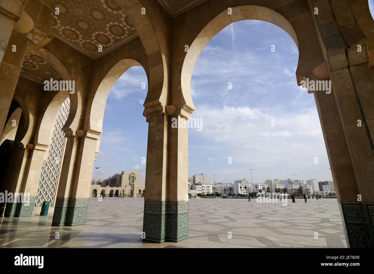 Mosquée Hassan II, vue, parvis, Casablanca, Maroc, Afrique, Banque D'Images