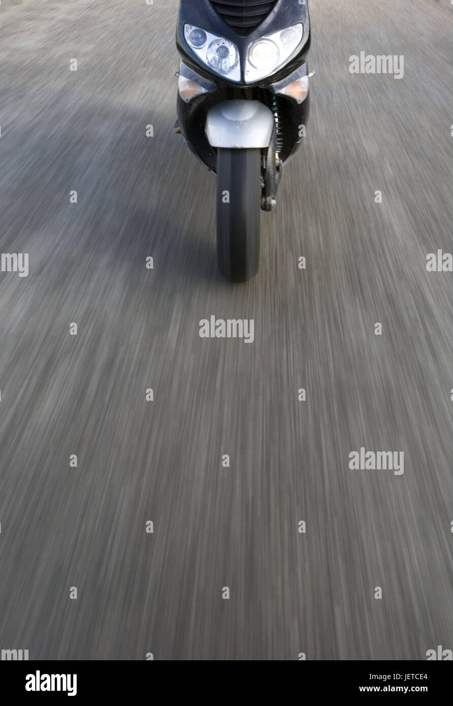 Street, scooter, rendez-vous, détails, asphalte, scooter, pneu, pneu avant, vitesse, conduite scooter, motion, Banque D'Images