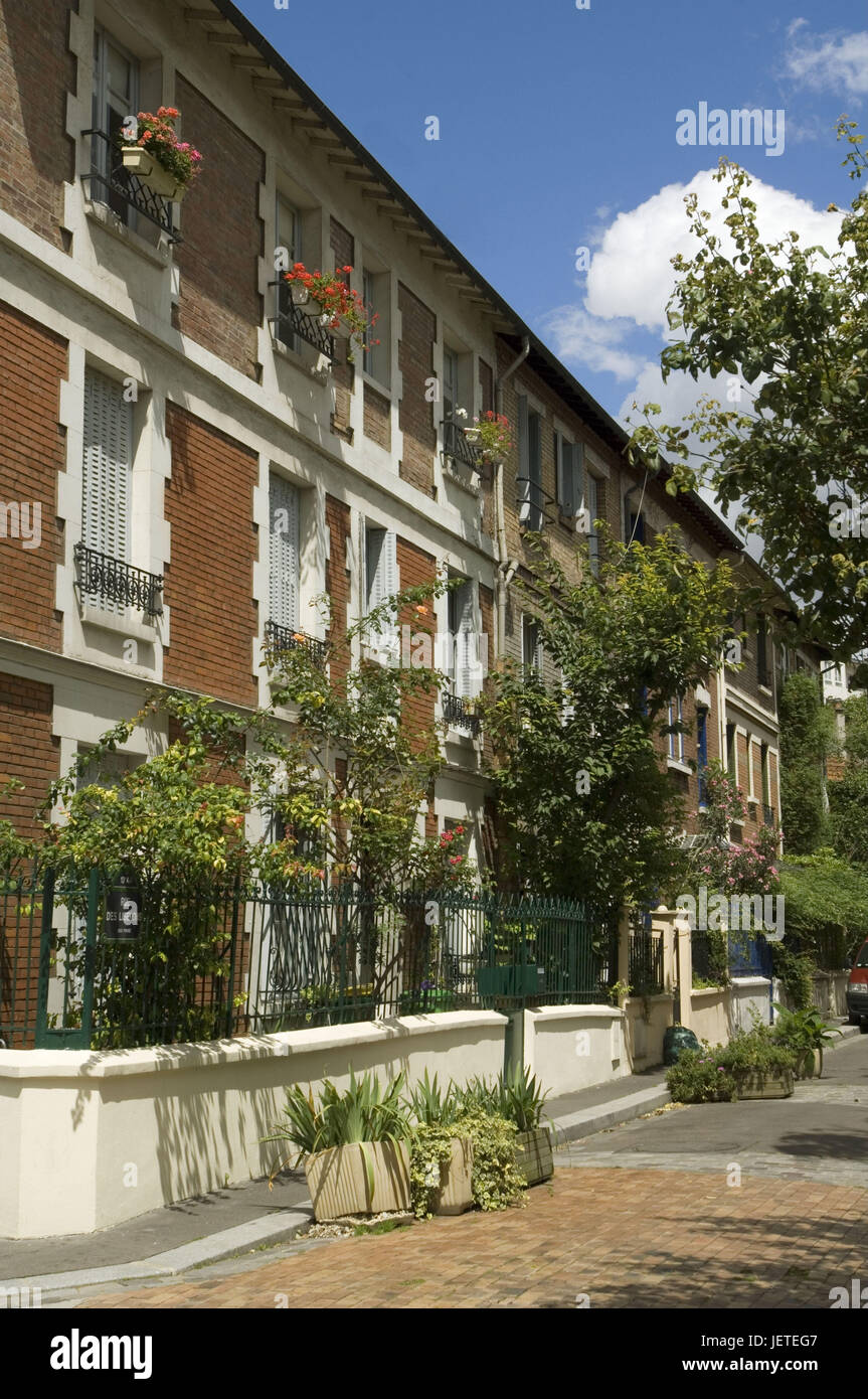 France, Paris, cité florale, rue Brillat-Savarin, maisons résidentielles, détail, Banque D'Images