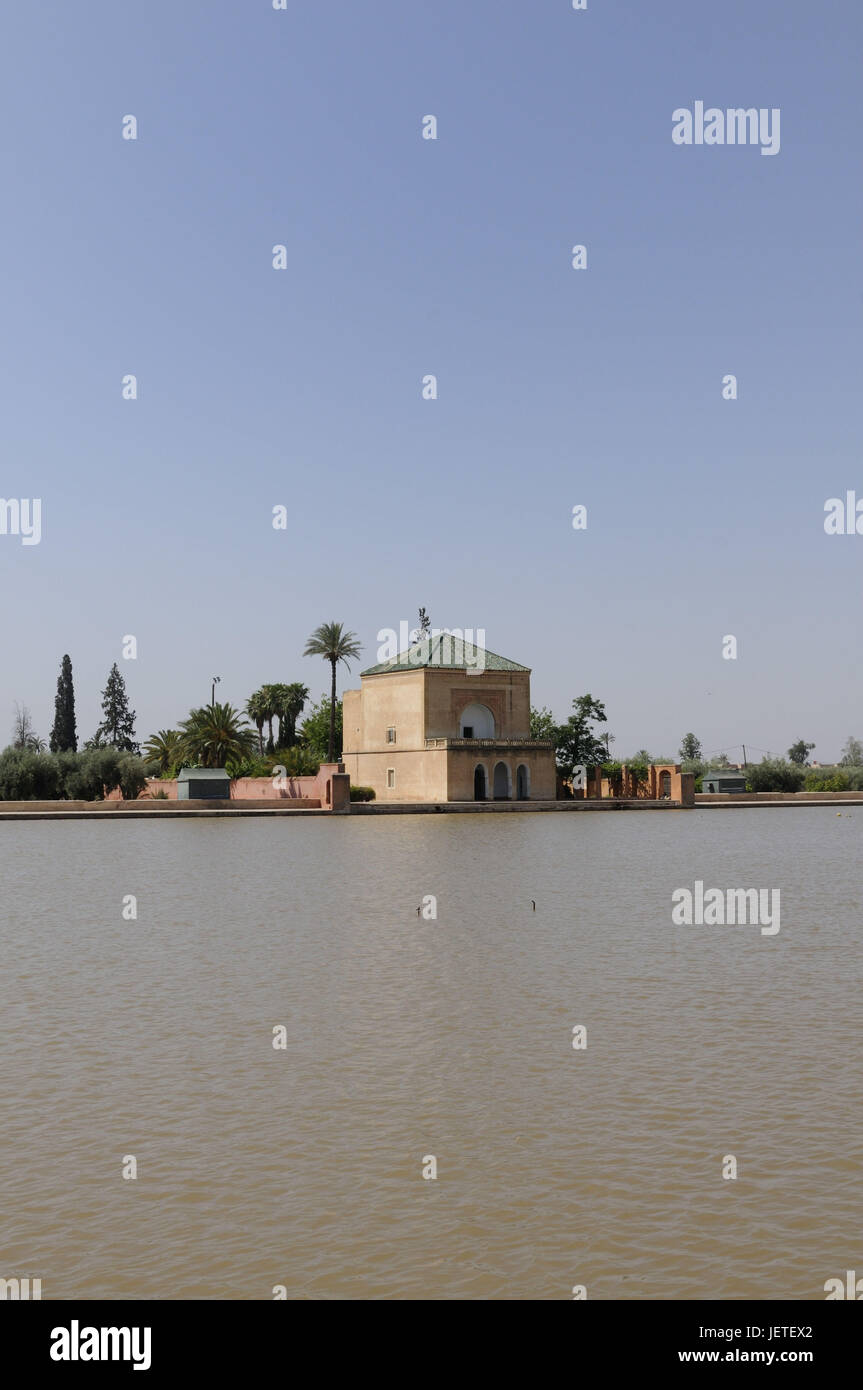 Jardin Ménara, jardin du roi, lac, pavillon, Marrakech, Maroc, Afrique, Banque D'Images