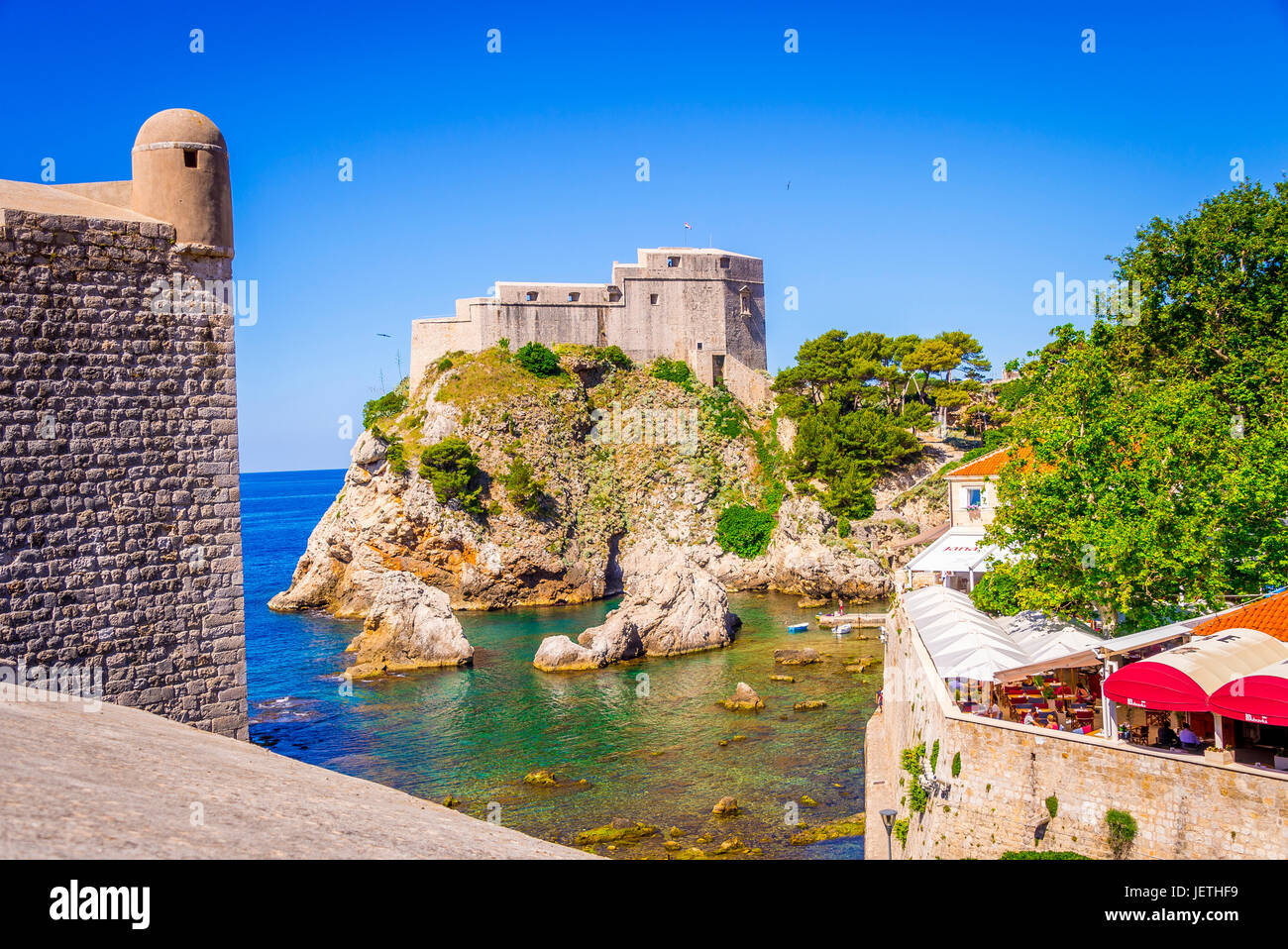 Fort Lovrijenac ou la forteresse Saint-Laurent, souvent appelée 'Gibraltar de Dušnik', est une forteresse à l'extérieur du mur ouest de la ville de Dubrovnik. Banque D'Images