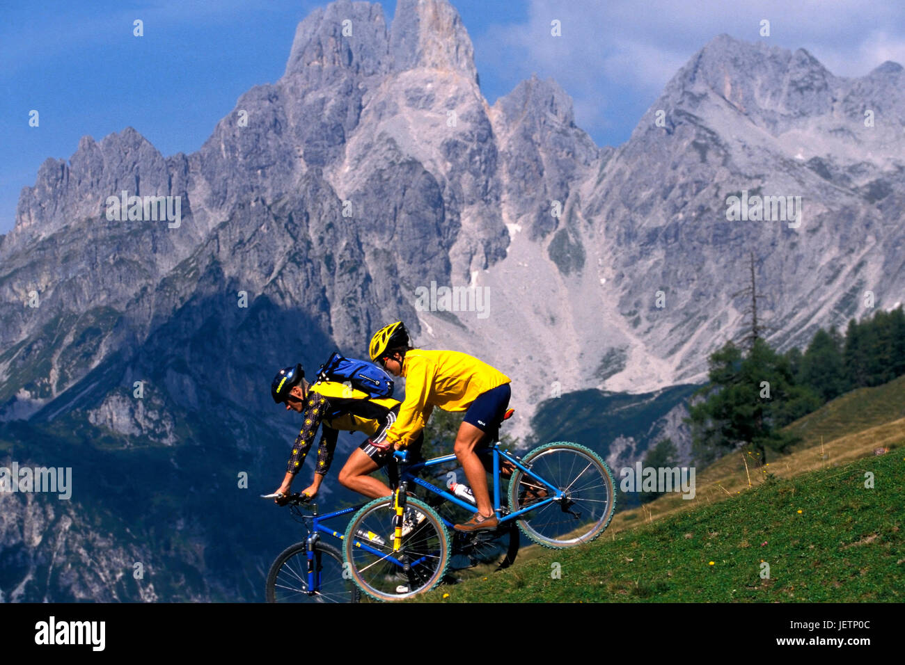 Du vélo de montagne en action, Mountainbiker en action Banque D'Images