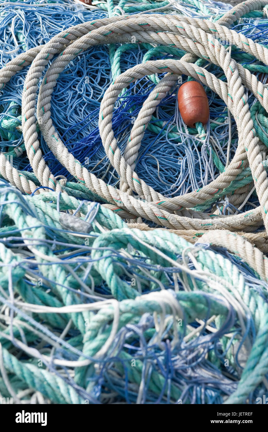 La confusion de filets de pêche et des cordages, Wirrwarr aus und Seilen Fischernetzen Banque D'Images