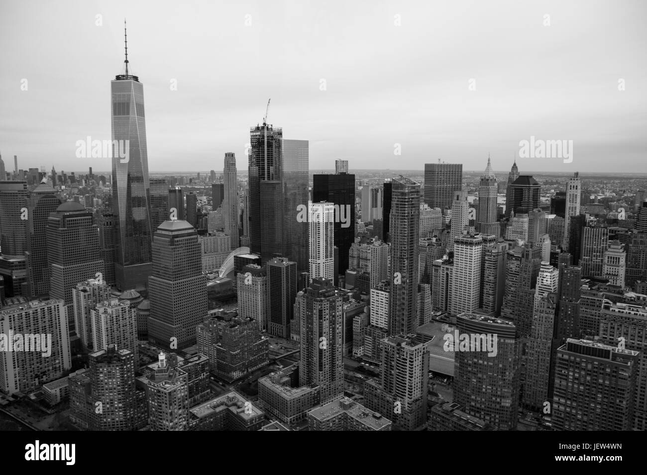 Vue aérienne du centre-ville de New York en noir & blanc Banque D'Images
