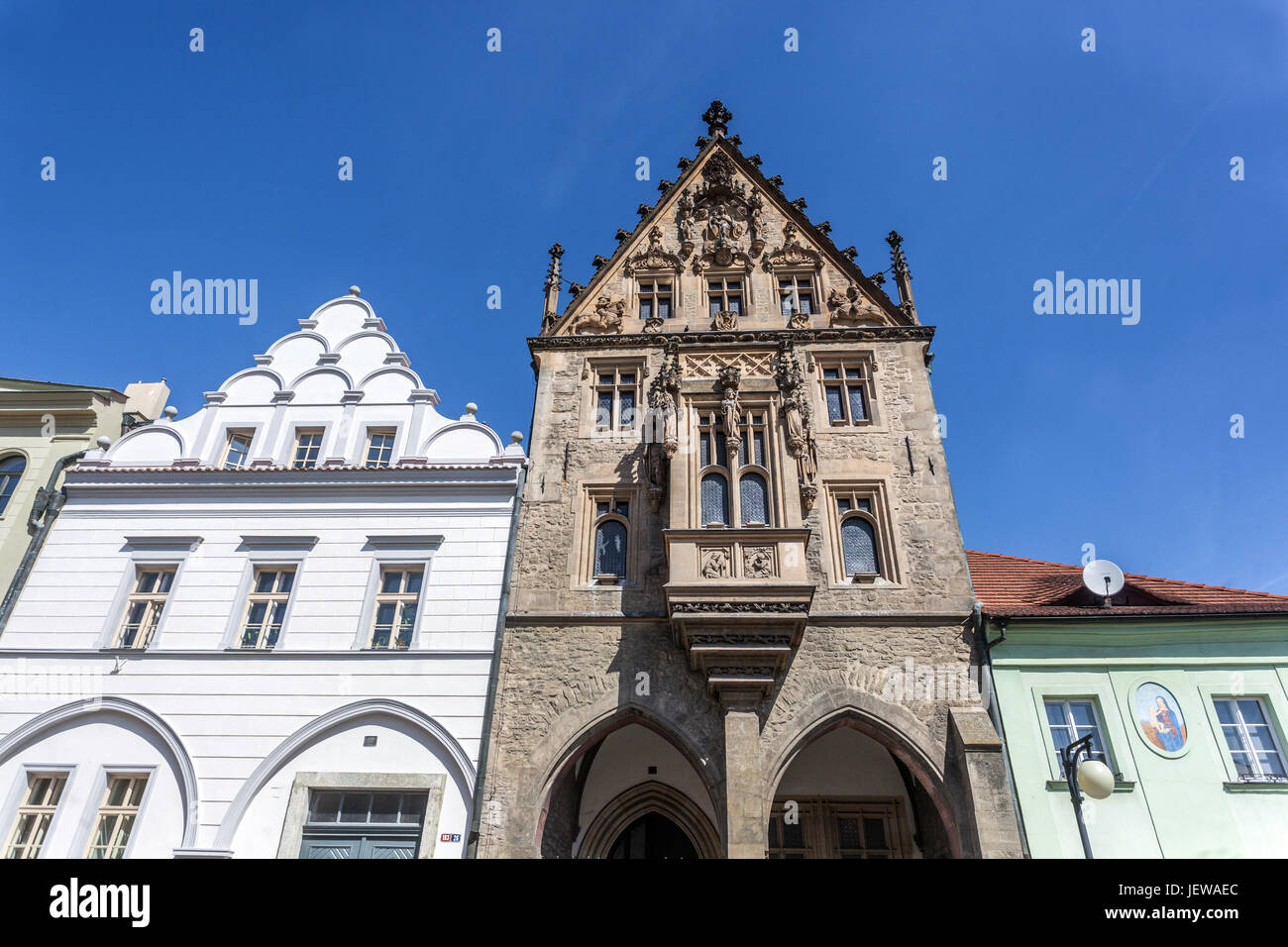 Maison en pierre de style gothique médiévale, classée Monument Historique, la vieille ville, Kutna Hora, l'UNESCO, la Bohême, République Tchèque, Europe Banque D'Images