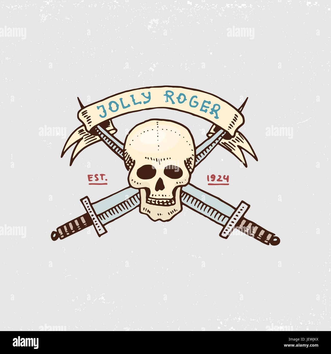 Ensemble de gravés, dessinés à la main, vieux, ou étiquettes de corsaires, crâne. Jolly Roger. Pirates et marines ou nautique mer, emblème de l'océan. Illustration de Vecteur