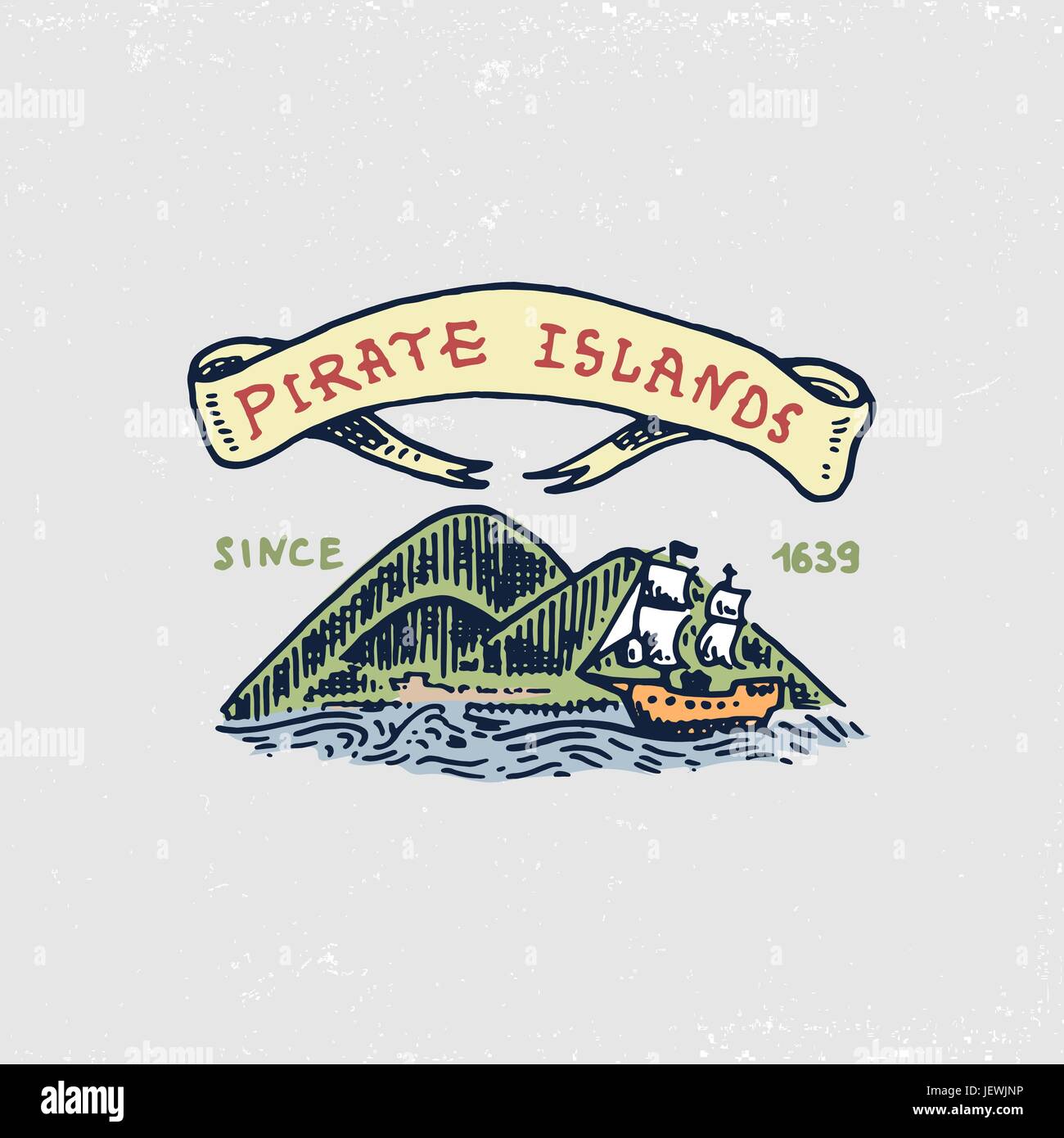 Ensemble de gravés, dessinés à la main, vieux, ou étiquettes de corsaires, île des Caraïbes. Pirates et marines ou nautique mer, emblème de l'océan. Illustration de Vecteur