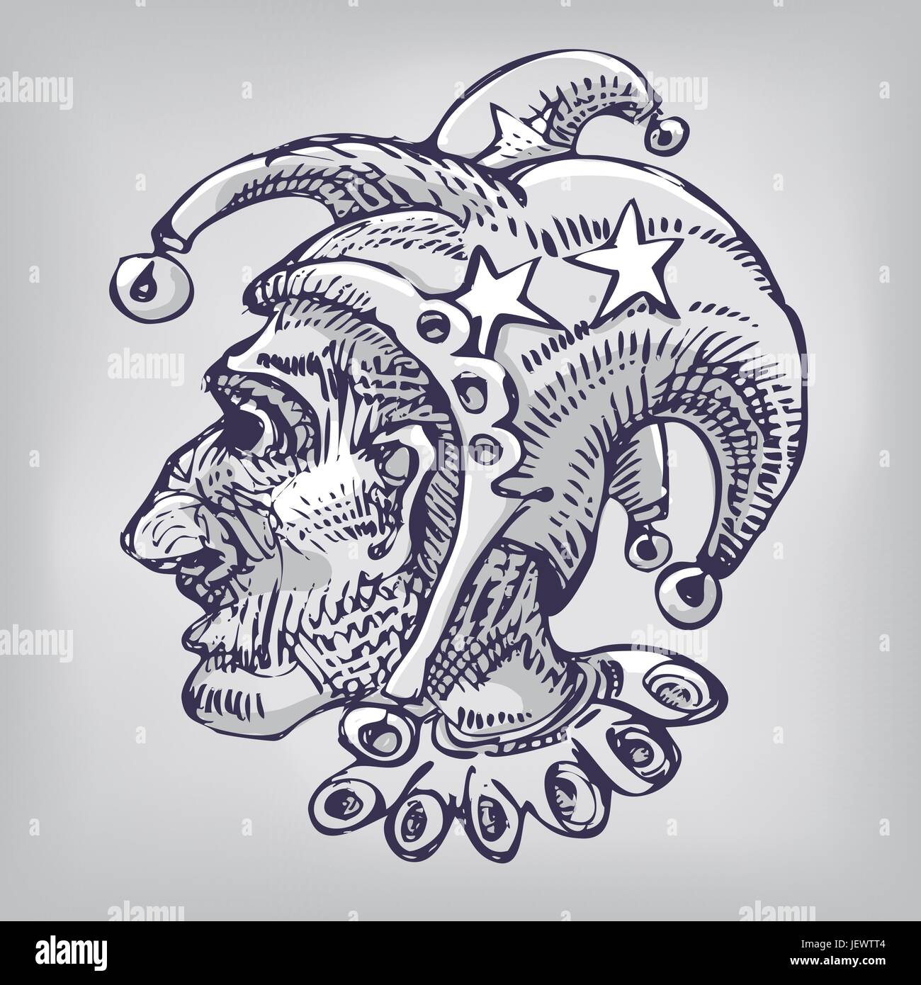 Dessiner avec la tête et les cloches,arlequin Illustration de Vecteur