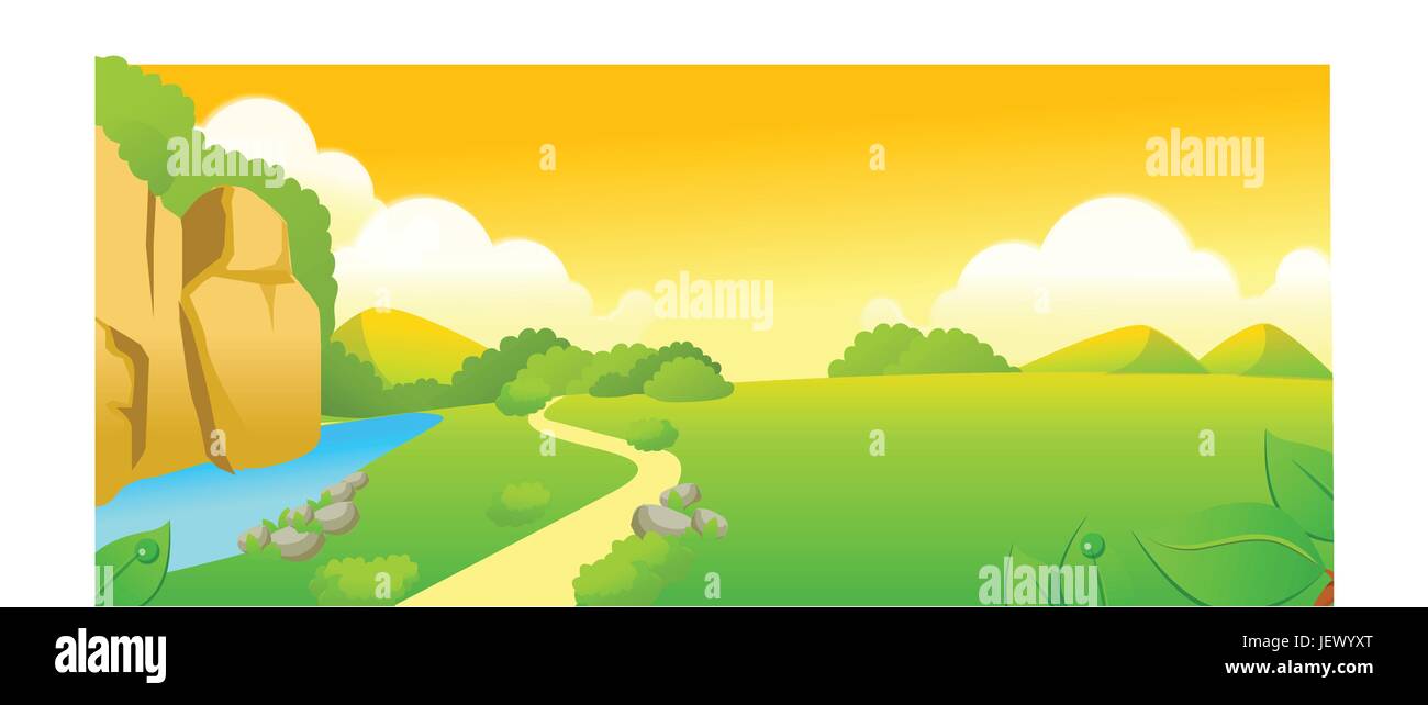 Leaf, horizon, vert, feuilles, nuage, soleil, rock, horizontal, de l'illustration, Illustration de Vecteur