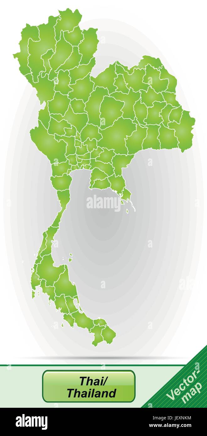 Carte des frontières de la Thaïlande avec des bordures en vert Illustration de Vecteur