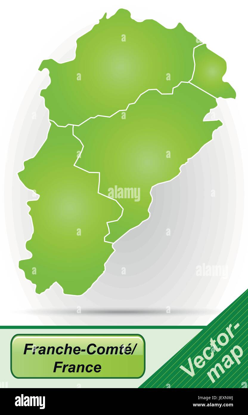 Carte des frontières de la Franche-comté avec bordures en vert Illustration de Vecteur