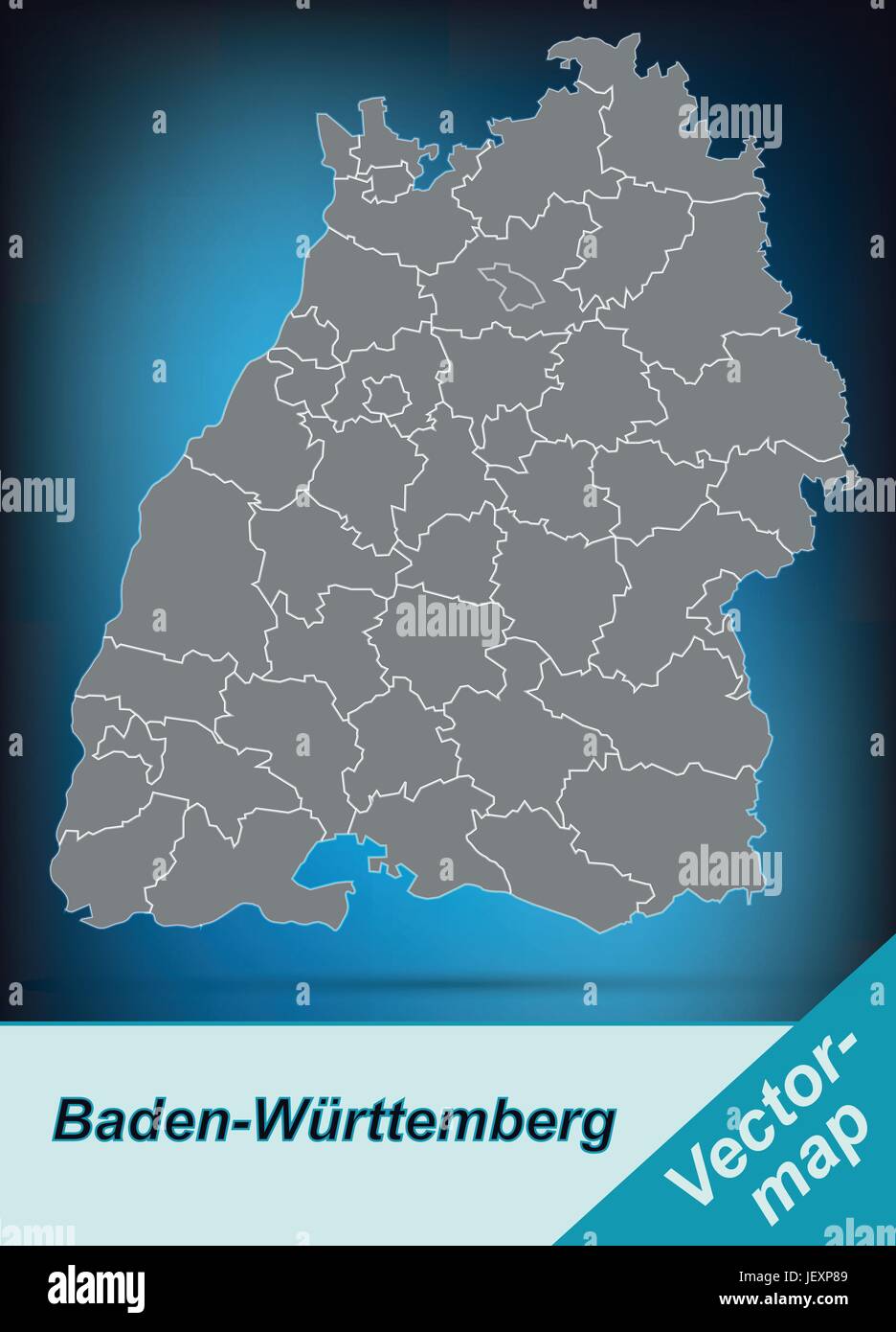 Carte des frontières de Bade-Wurtemberg avec bordures en gris clair Illustration de Vecteur