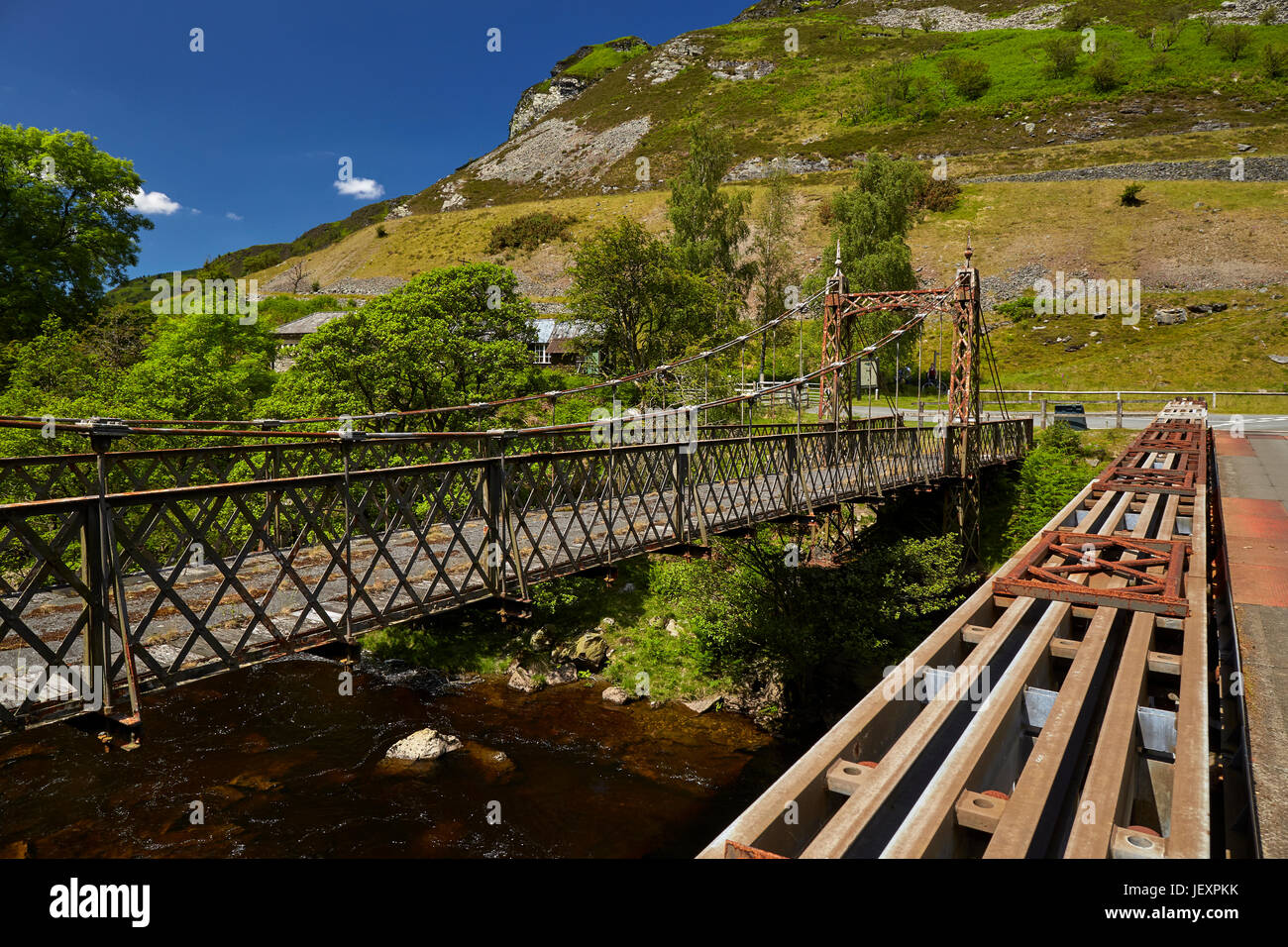 Elan Village suspension Bridge Elan Valley Rhayader Powys Wales Royaume-Uni Banque D'Images