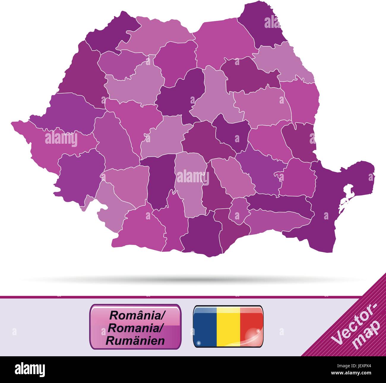 Carte des frontières de la Roumanie avec des bordures en violet Illustration de Vecteur