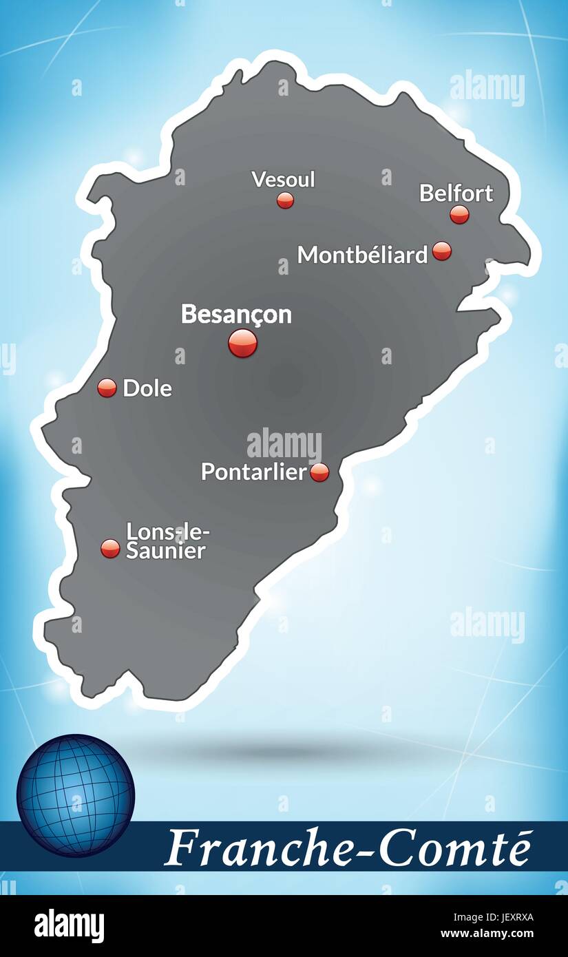 Carte de l'île de franche-comt résumé fond en bleu Illustration de Vecteur
