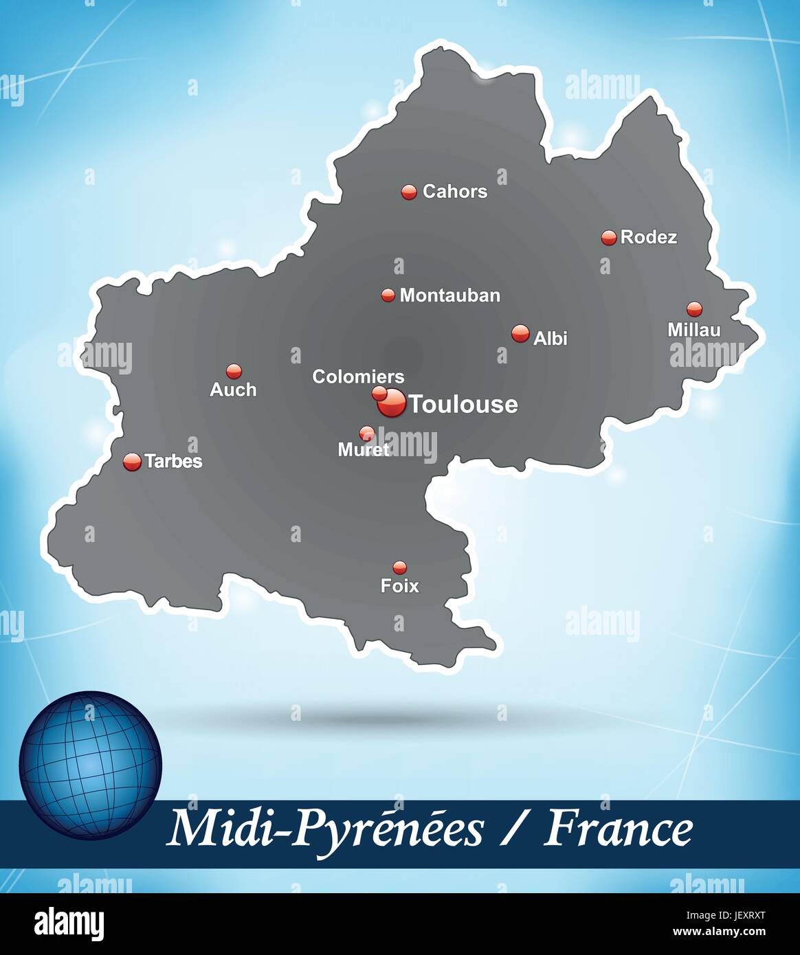 Carte de l'ile de midi-pyrnes résumé fond en bleu Illustration de Vecteur