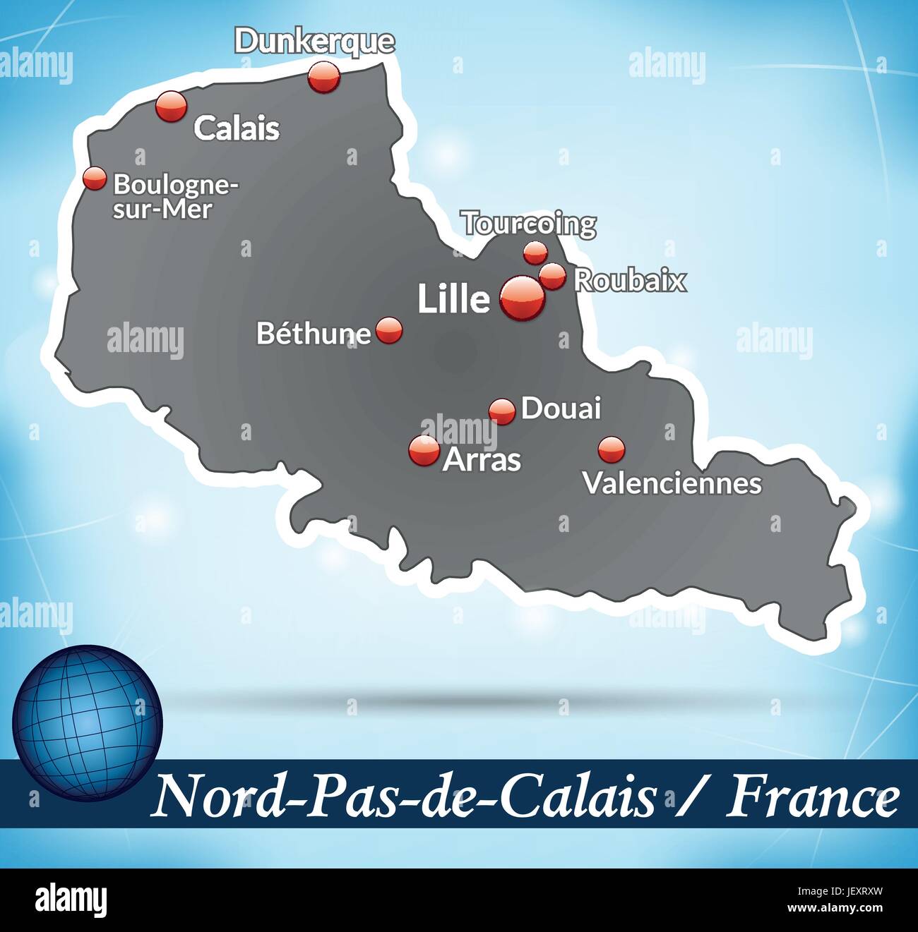 Carte de l'ile du nord-pas-de-calais résumé fond en bleu Illustration de Vecteur