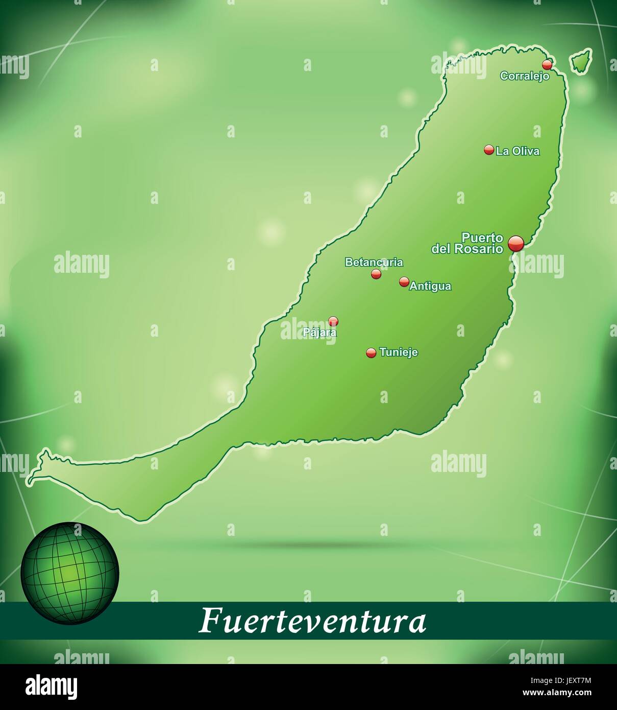Carte de l'ile de Fuerteventura résumé fond en vert Illustration de Vecteur