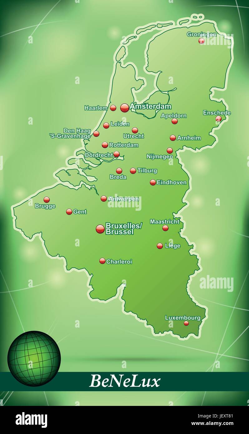 Carte de l'Ile des pays du Benelux résumé fond en vert Image ...