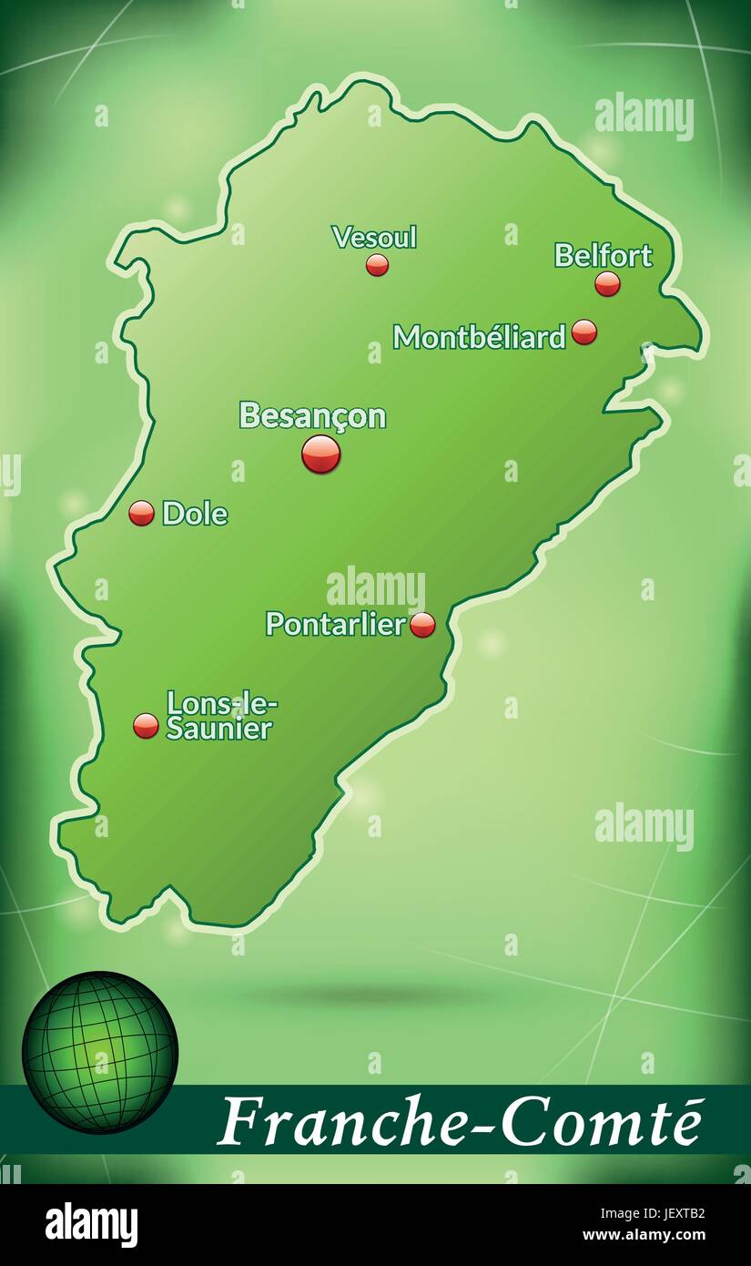Carte de l'île de franche-comt résumé fond en vert Illustration de Vecteur