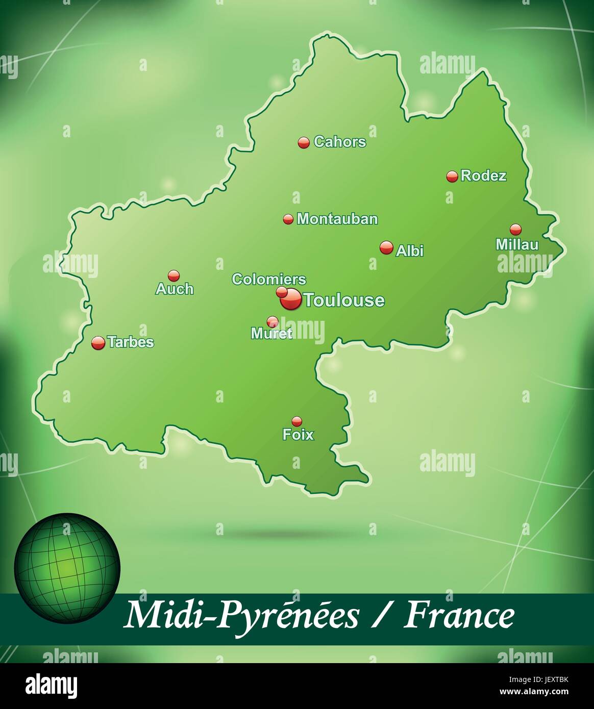 Carte de l'ile de midi-pyrnes résumé fond en vert Illustration de Vecteur