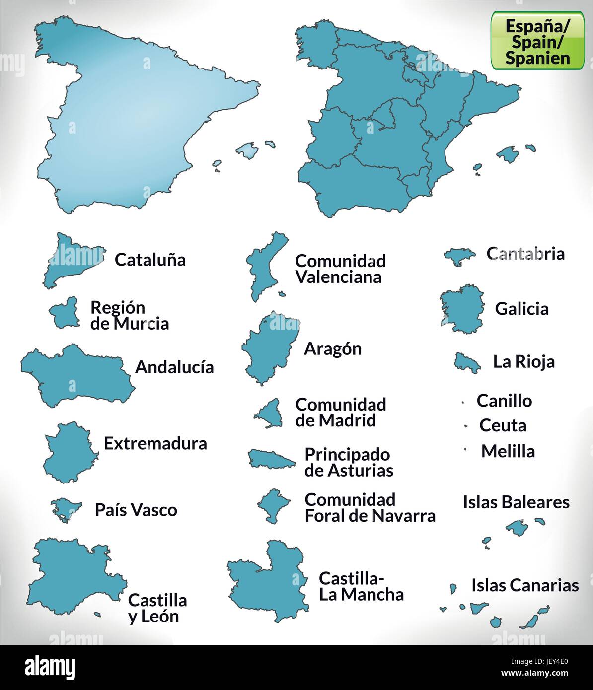 Carte de la frontière de l'Espagne avec des bordures en bleu Illustration de Vecteur