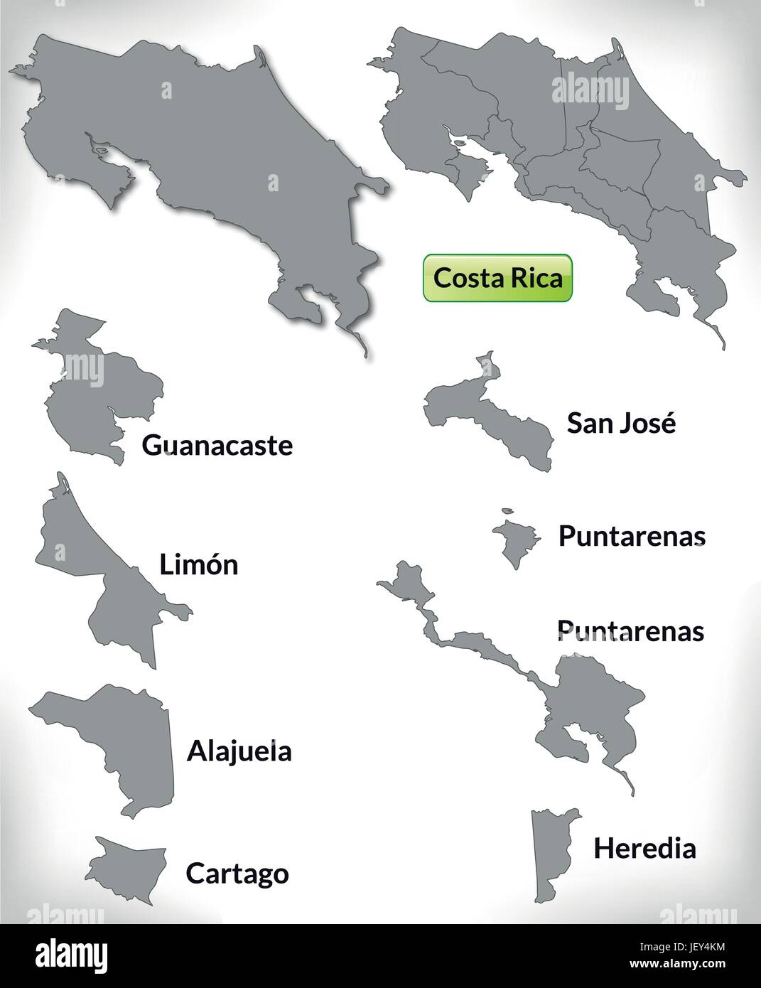 Carte du costa rica avec bordures en gris Illustration de Vecteur