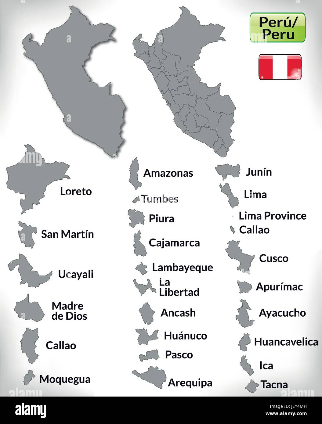 Carte du Pérou avec des bordures en gris Illustration de Vecteur