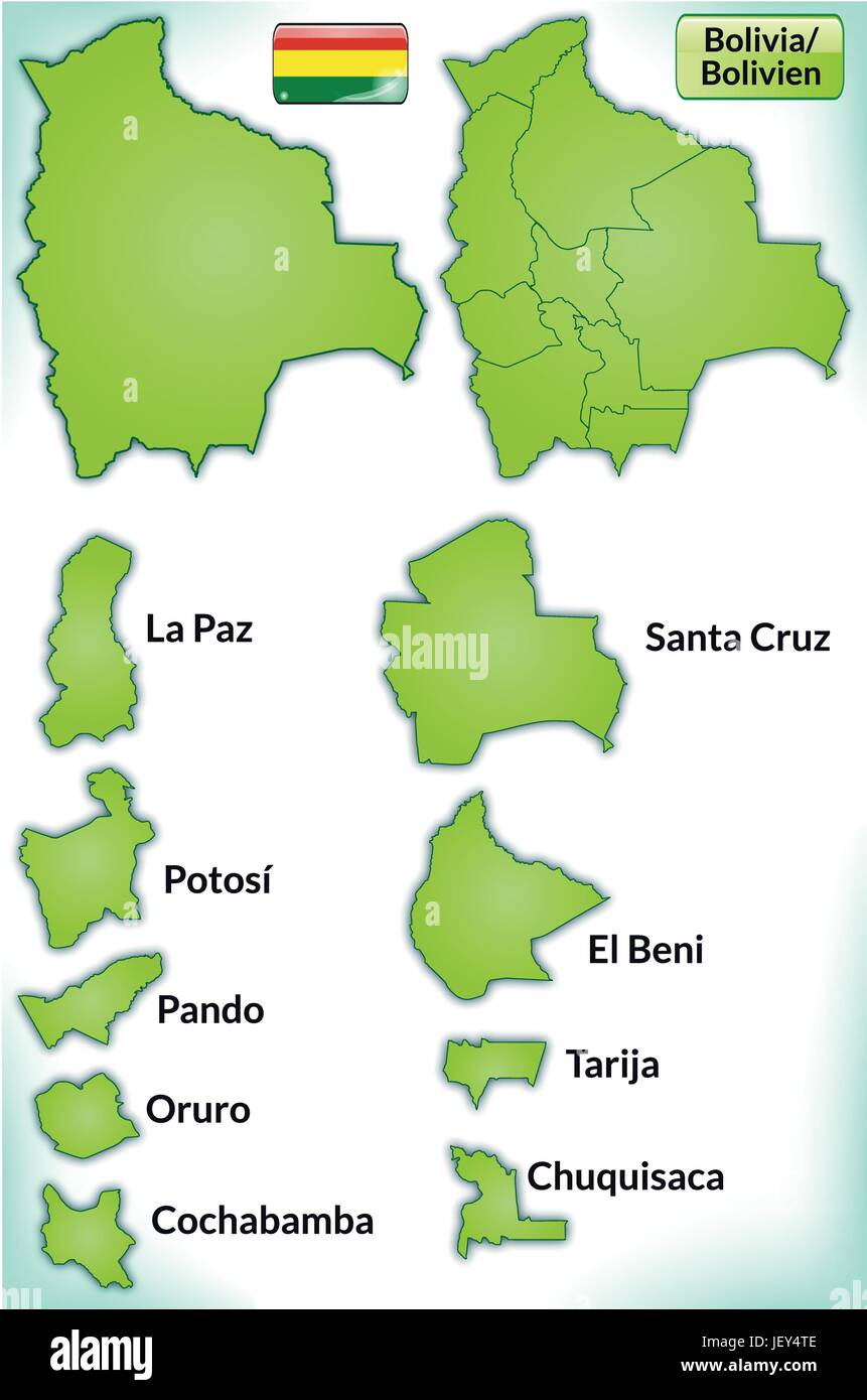 Carte de la Bolivie avec des limites en vert Illustration de Vecteur