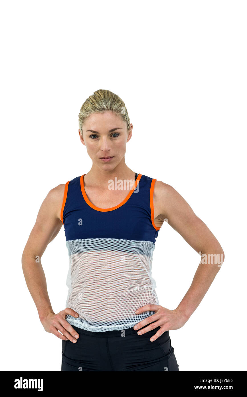 Comité permanent de l'athlète féminine with hand on hip Banque D'Images