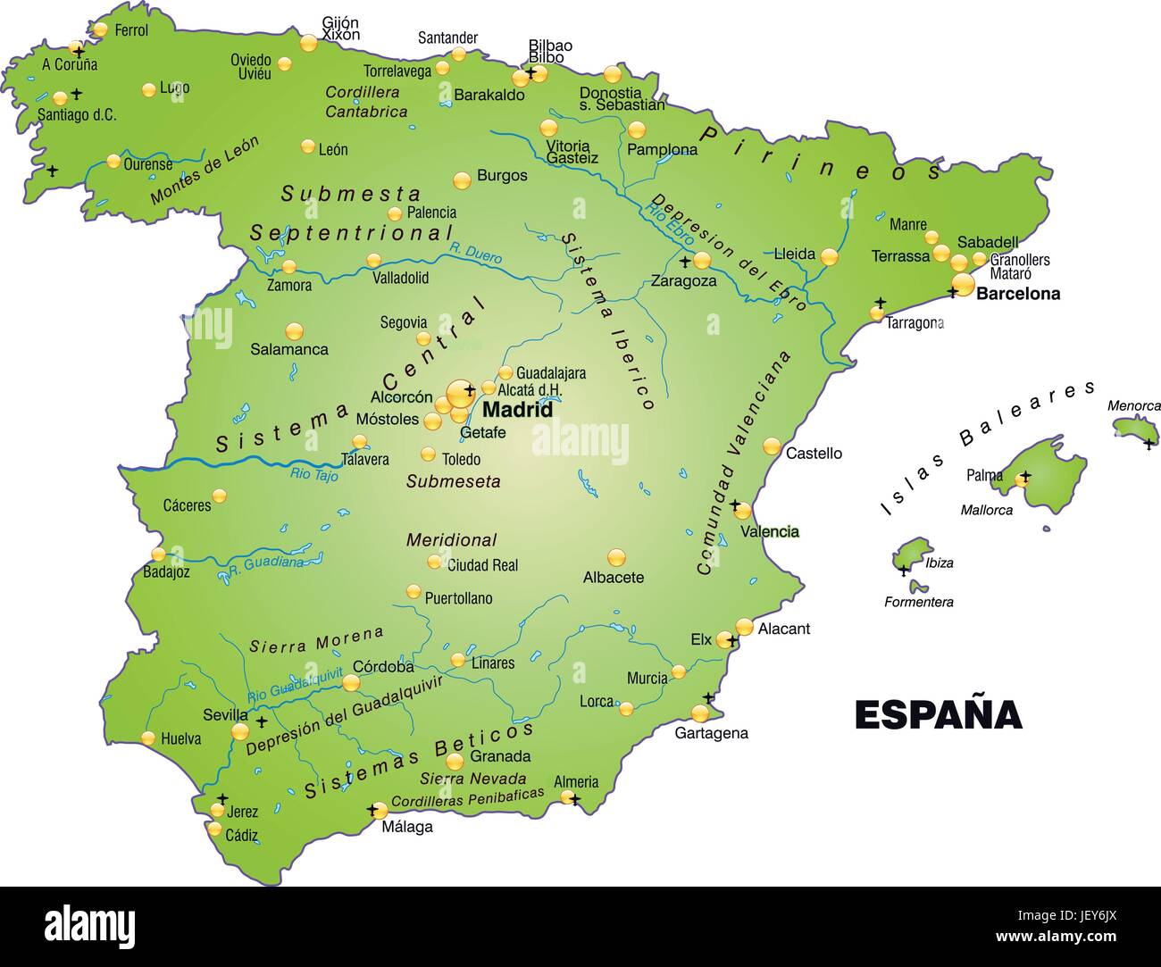 L'Espagne, Carte, frontières, frontières, atlas, carte du monde, carte, spanienkarte, Illustration de Vecteur