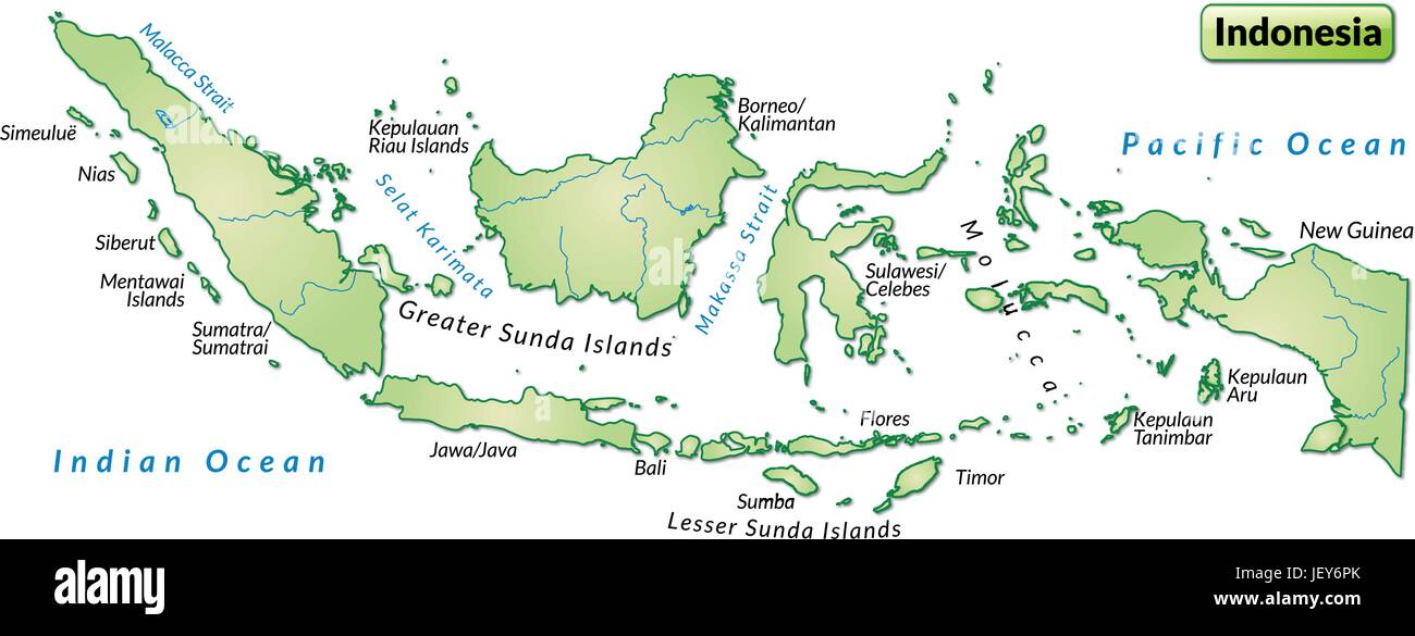 La carte de l'Indonésie comme une carte d'aperçu en vert pastel Illustration de Vecteur
