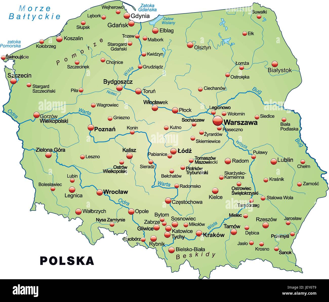 Carte de la Pologne comme une carte d'aperçu en vert pastel Illustration de Vecteur