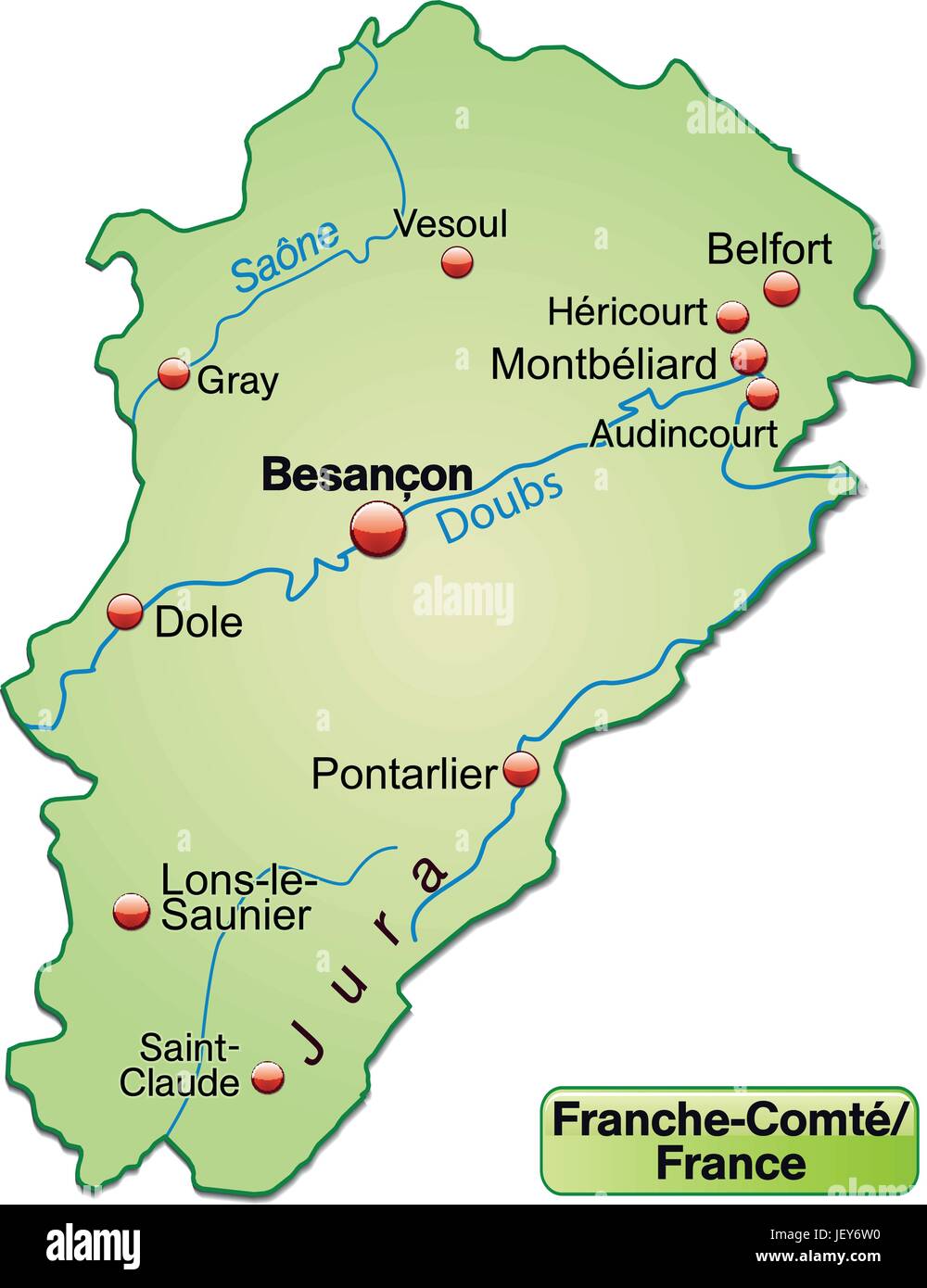 Carte de l'île de franche-comt est comme une carte d'aperçu en vert pastel Illustration de Vecteur