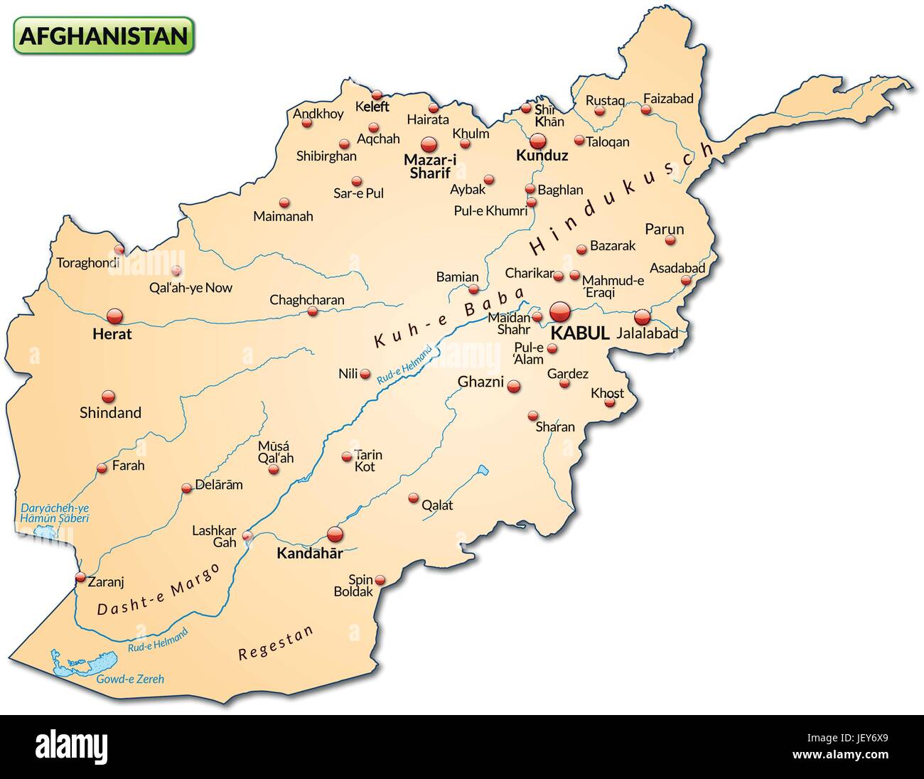 Carte de l'Afghanistan comme une carte d'aperçu en orange pastel Illustration de Vecteur